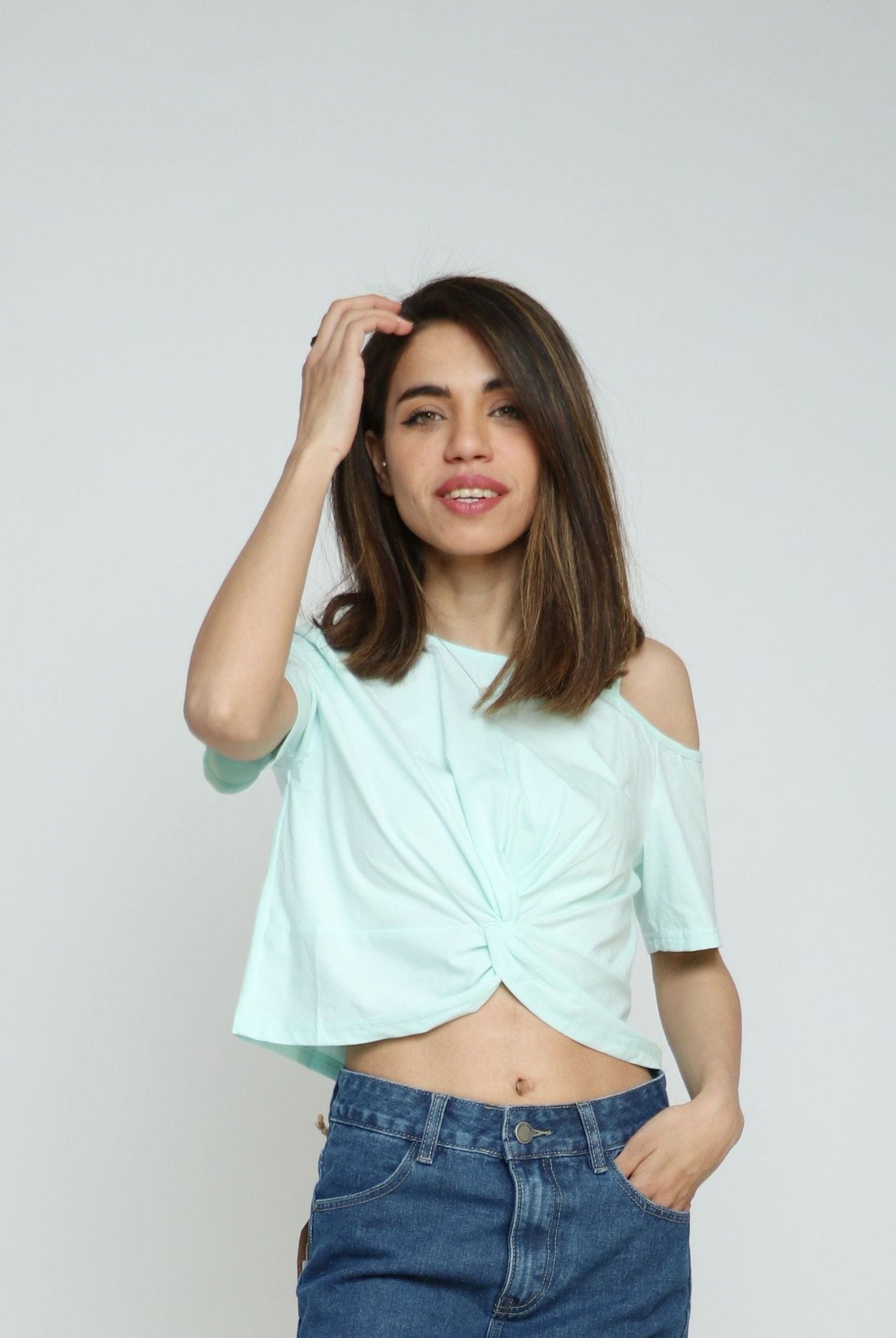 كيتشن بلوزة كتف وكتف قصيرة نسائي