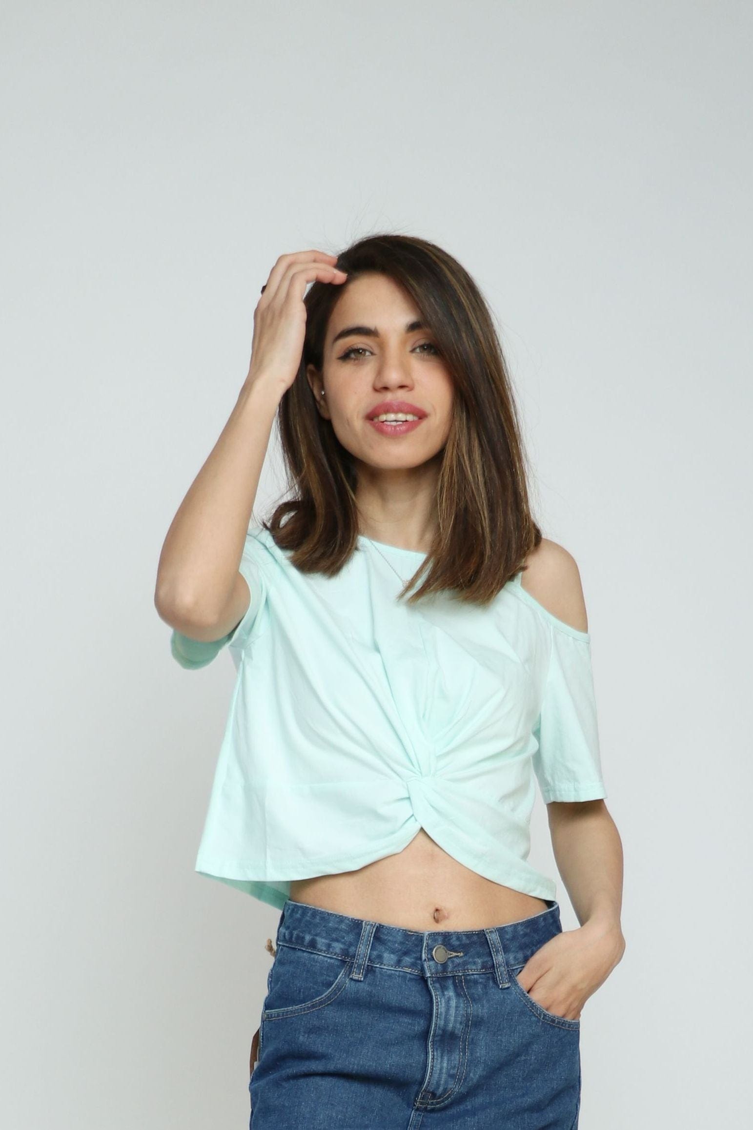 كيتشن بلوزة كتف وكتف قصيرة نسائي