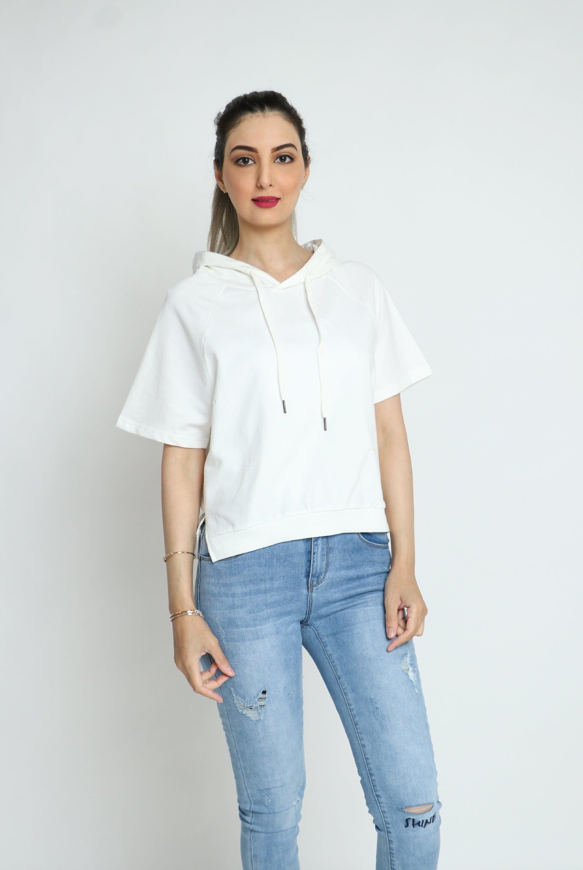 كيتشن بلوزة سادة نص كم بقعبة نسائي