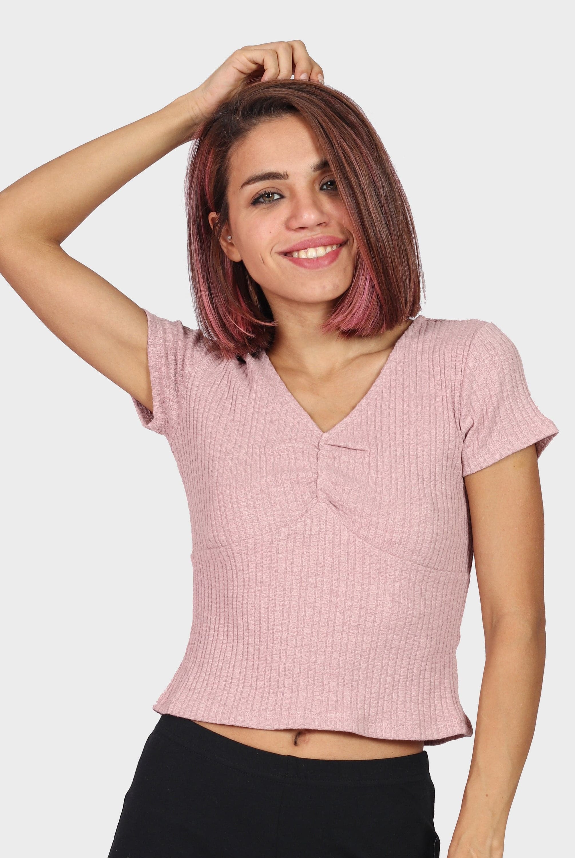 كيتشن بلوزة قصيرة نص بطن سادة سبعة كم قصير نسائي