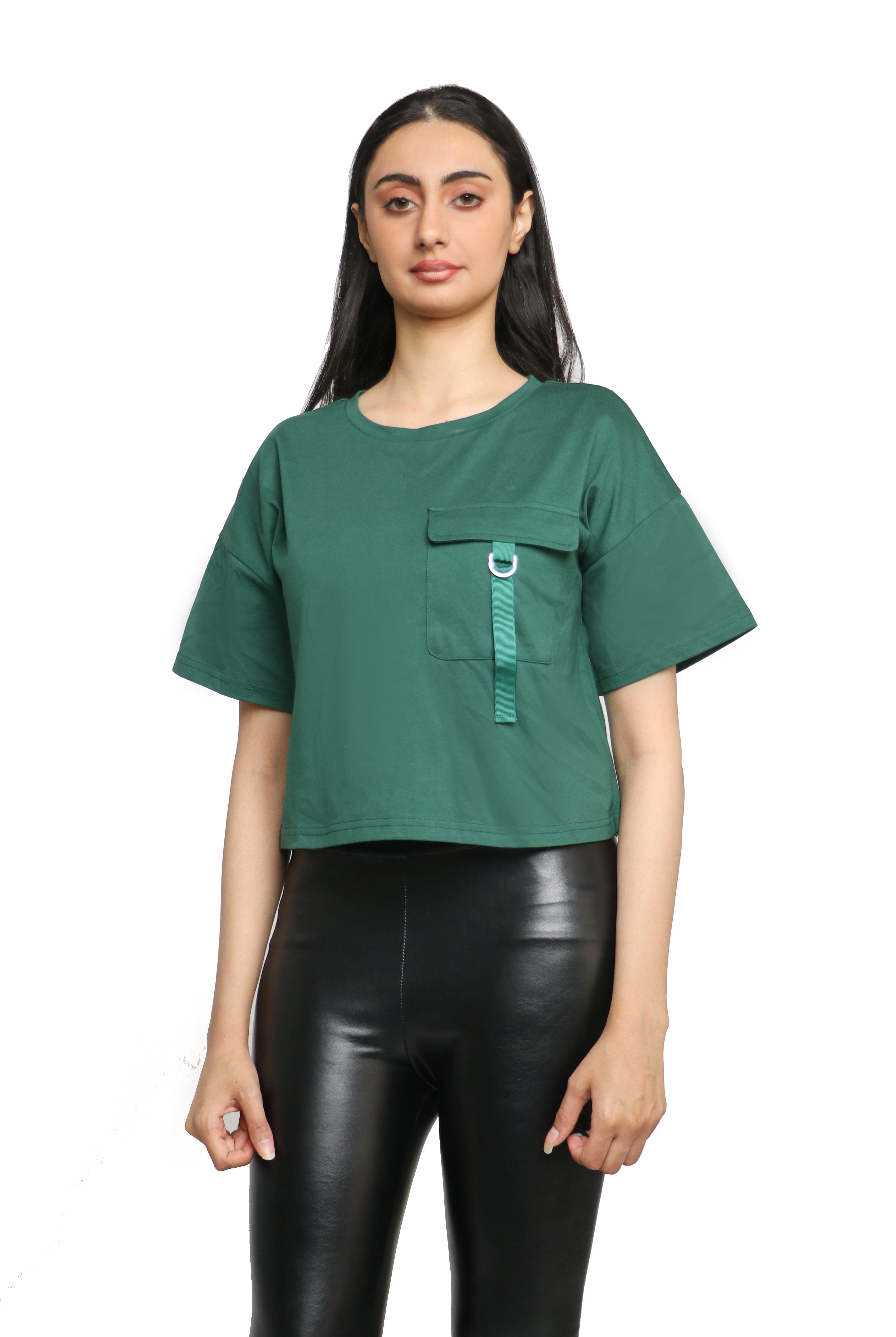 كيتشن بلوزة قطن سادة بجيب نص كم نسائي