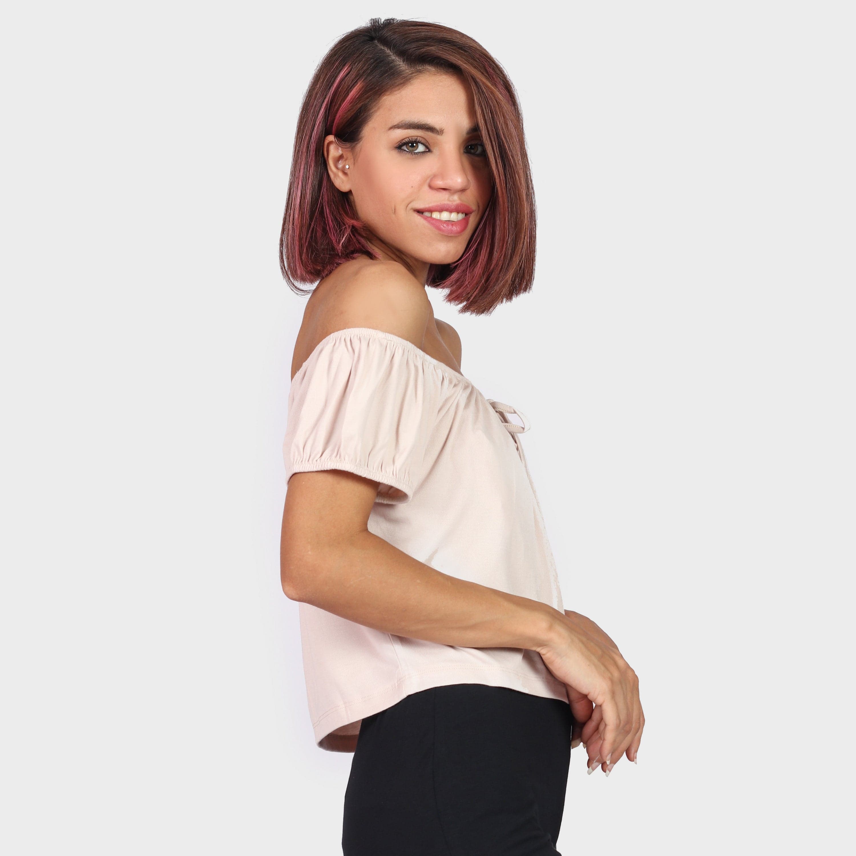 كيتشن بلوزة بأكمام قصيرة اوف شولدر سادة