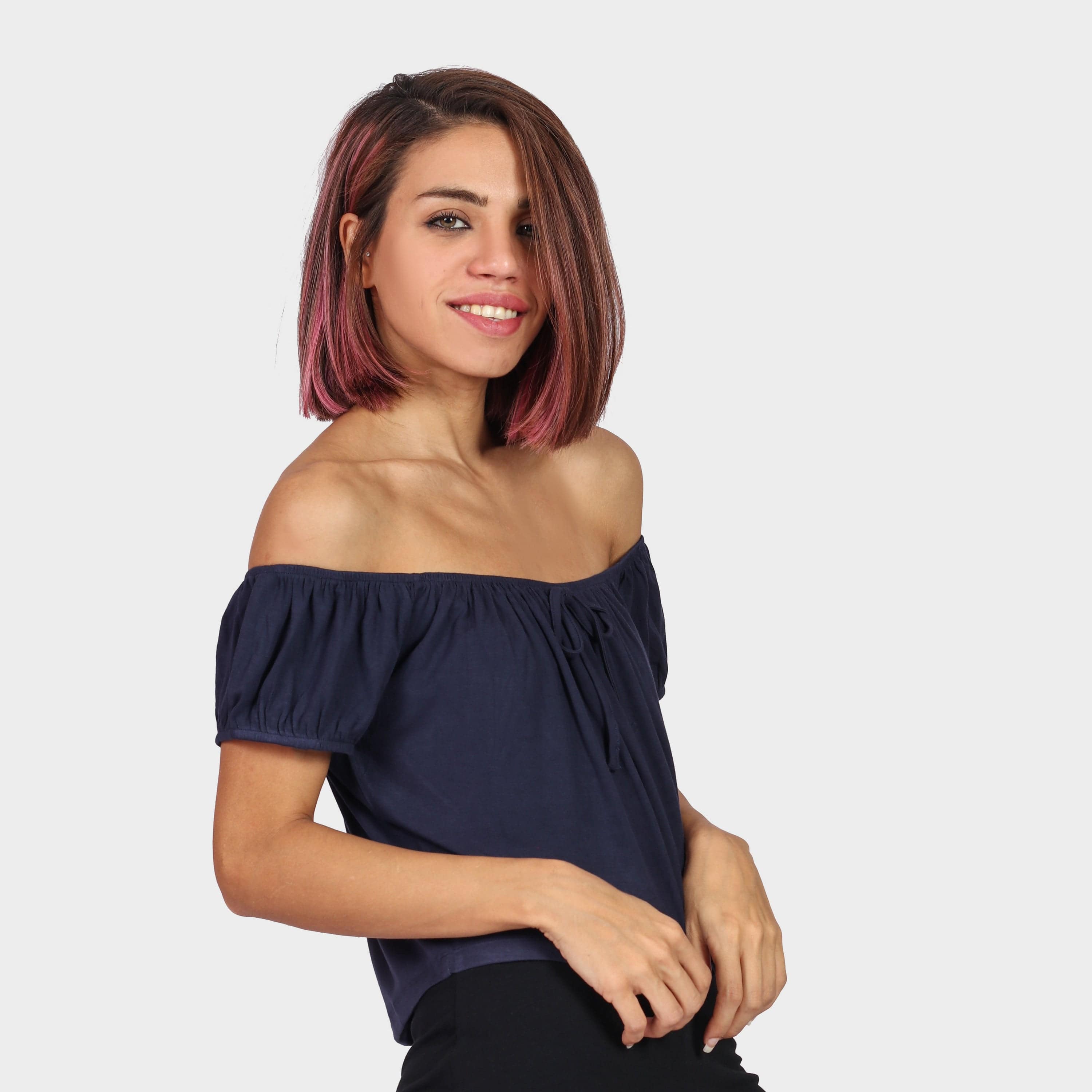 كيتشن بلوزة بأكمام قصيرة اوف شولدر سادة