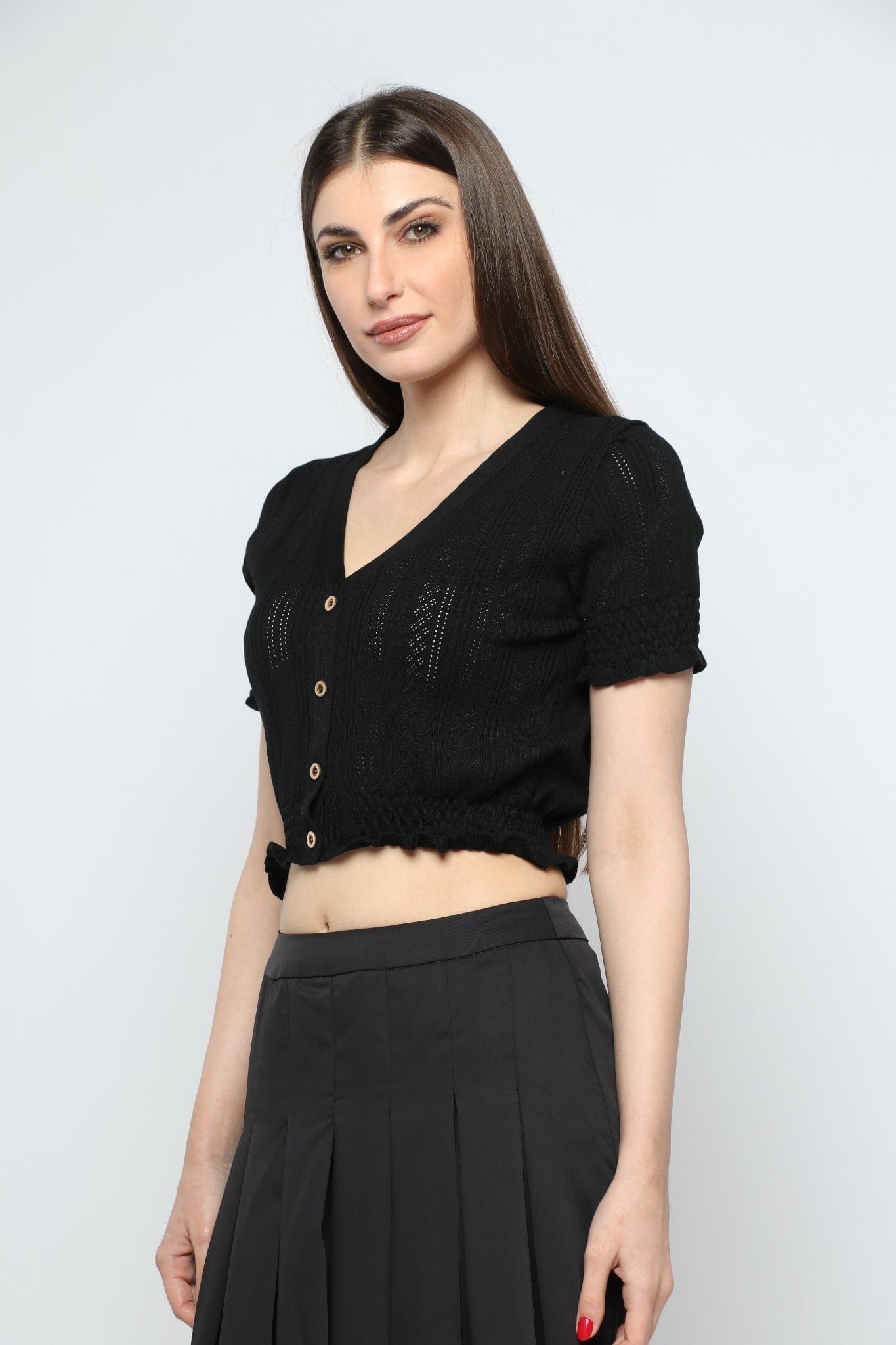 كيتشن بلوزة بأزرار أمامية واكمام قصيره