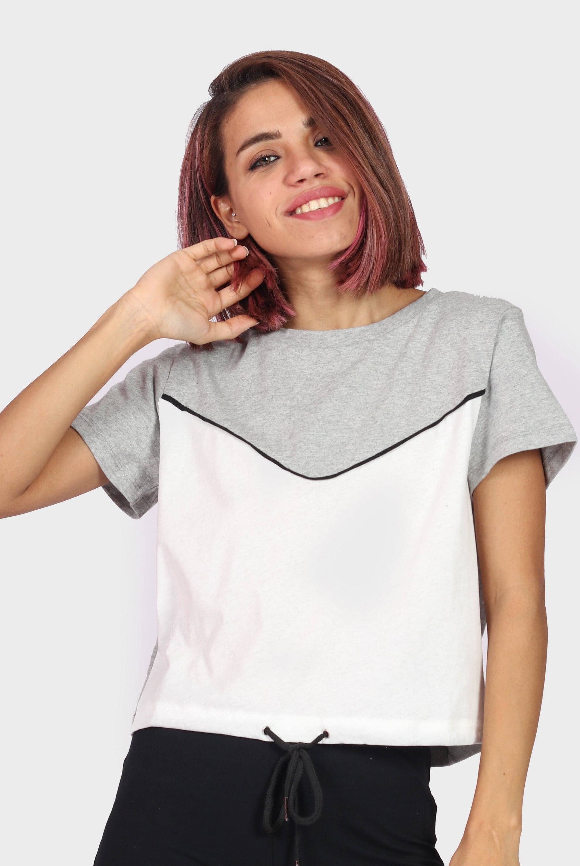 كيتشن بلوزة قطن لونين نص كم قصيرة نسائي