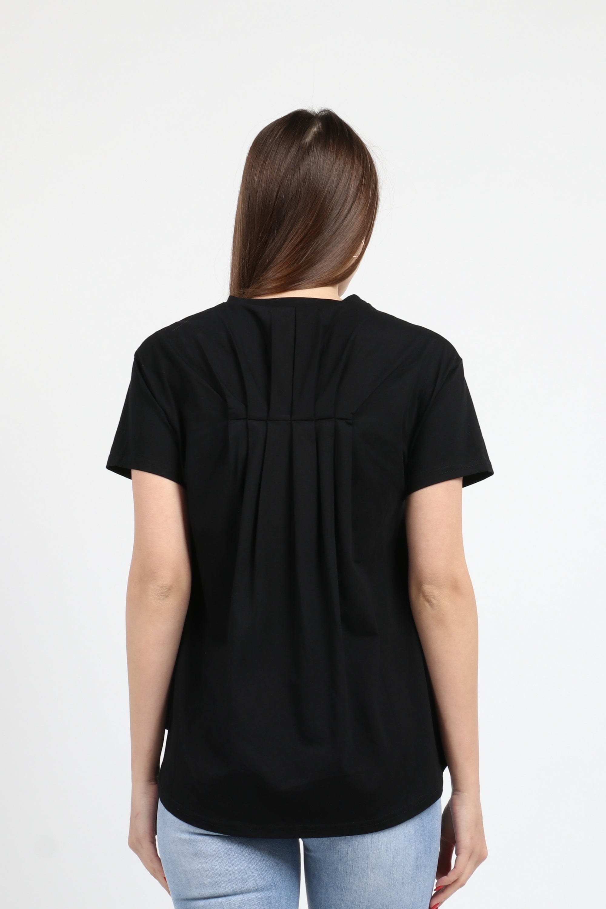 كيتشن بلوزة سادة قصيرة من الأمام طويل من الخلف كم قصير نسائي