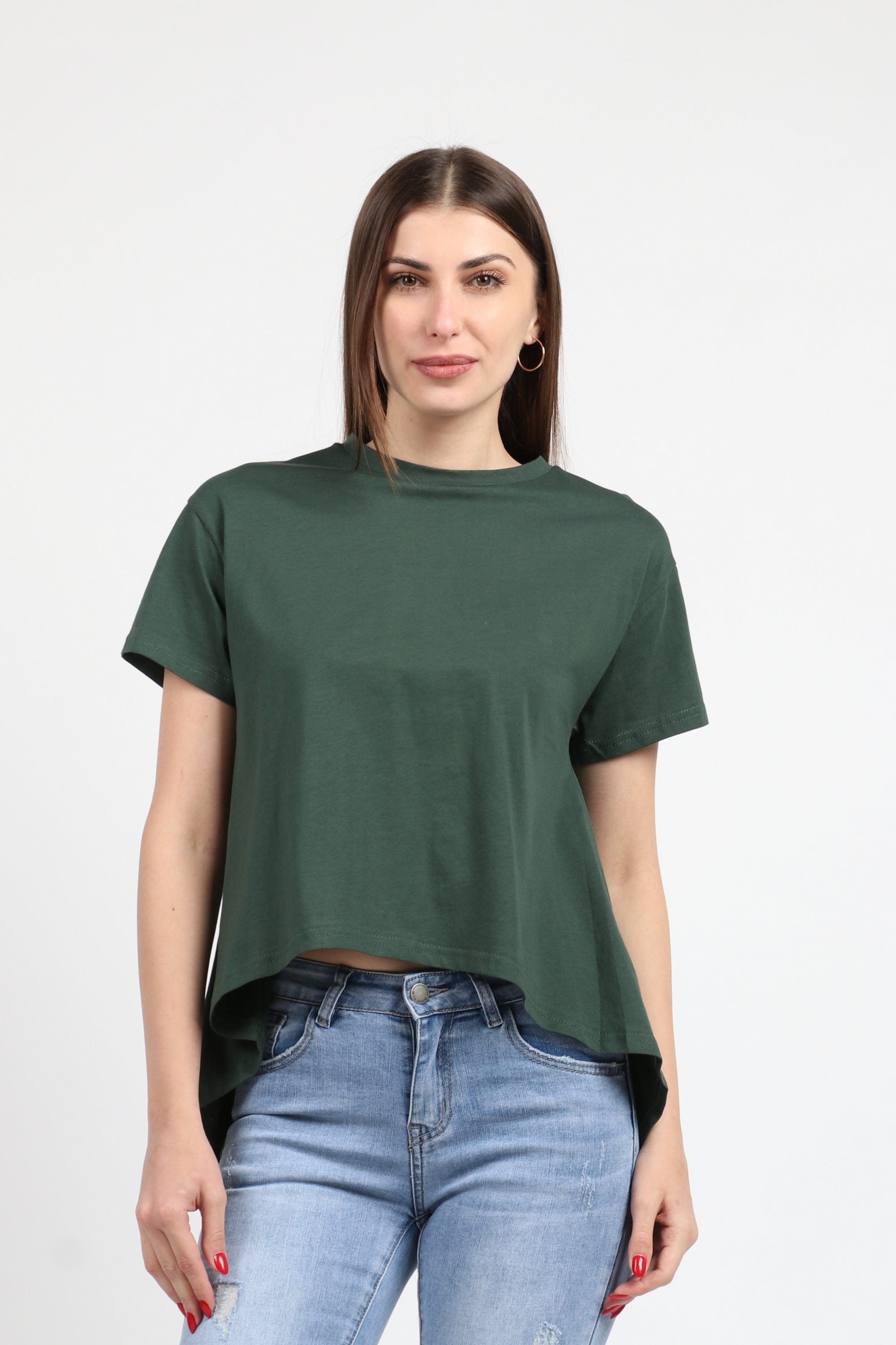 كيتشن بلوزة سادة قصيرة من الأمام طويل من الخلف كم قصير نسائي