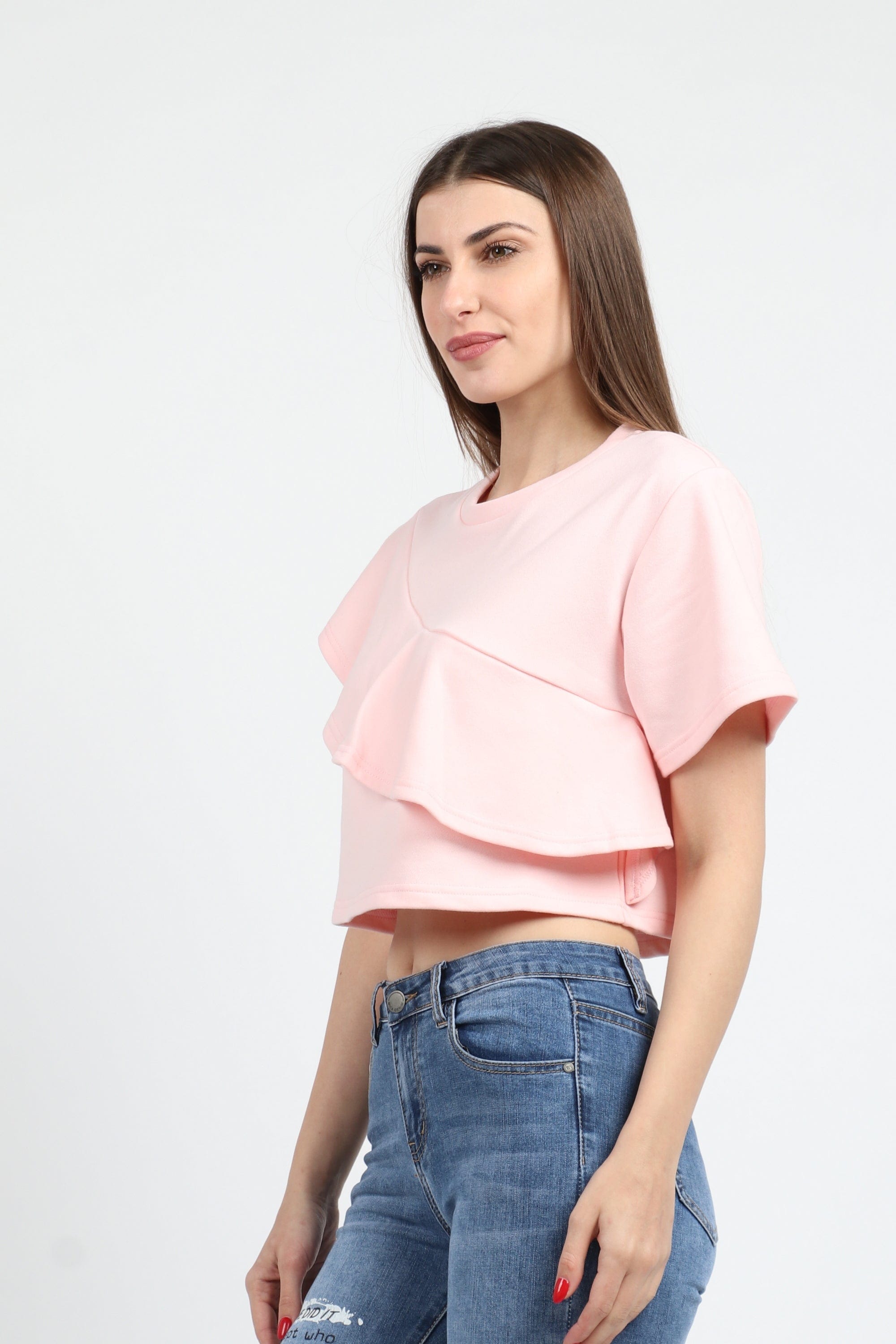 كيتشن بلوزة نص بطن كم قصير مع كشكشة نسائي