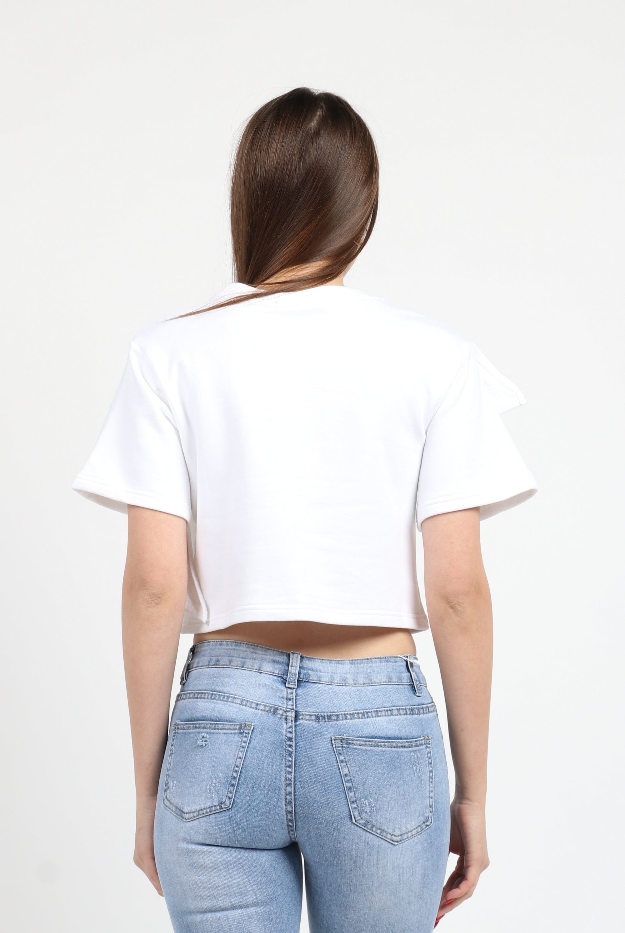 كيتشن بلوزة نص بطن كم قصير مع كشكشة نسائي