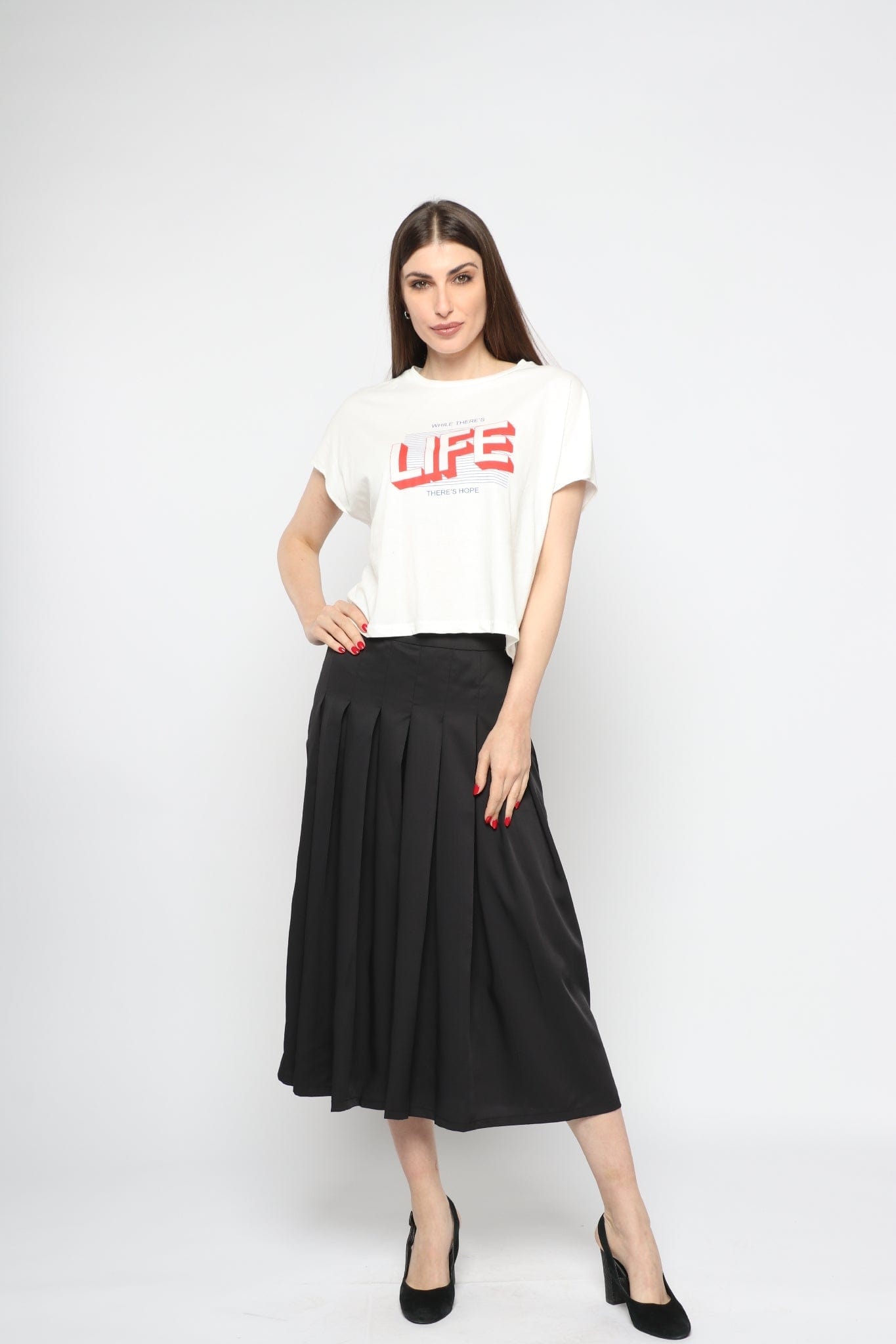 كيتشن بلوزة نص بطن قصيرة كم قصير نسائي أبيض