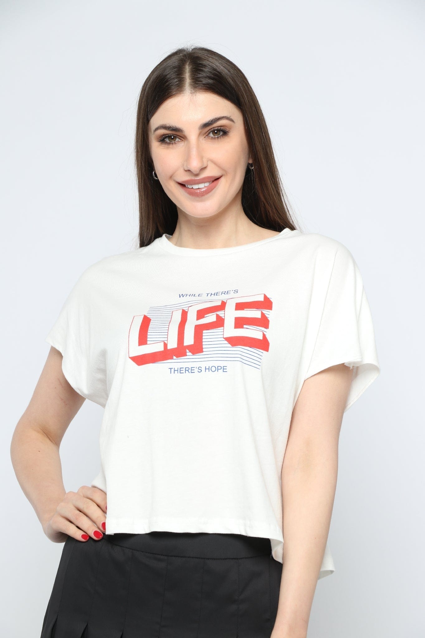 كيتشن بلوزة نص بطن قصيرة كم قصير نسائي أبيض