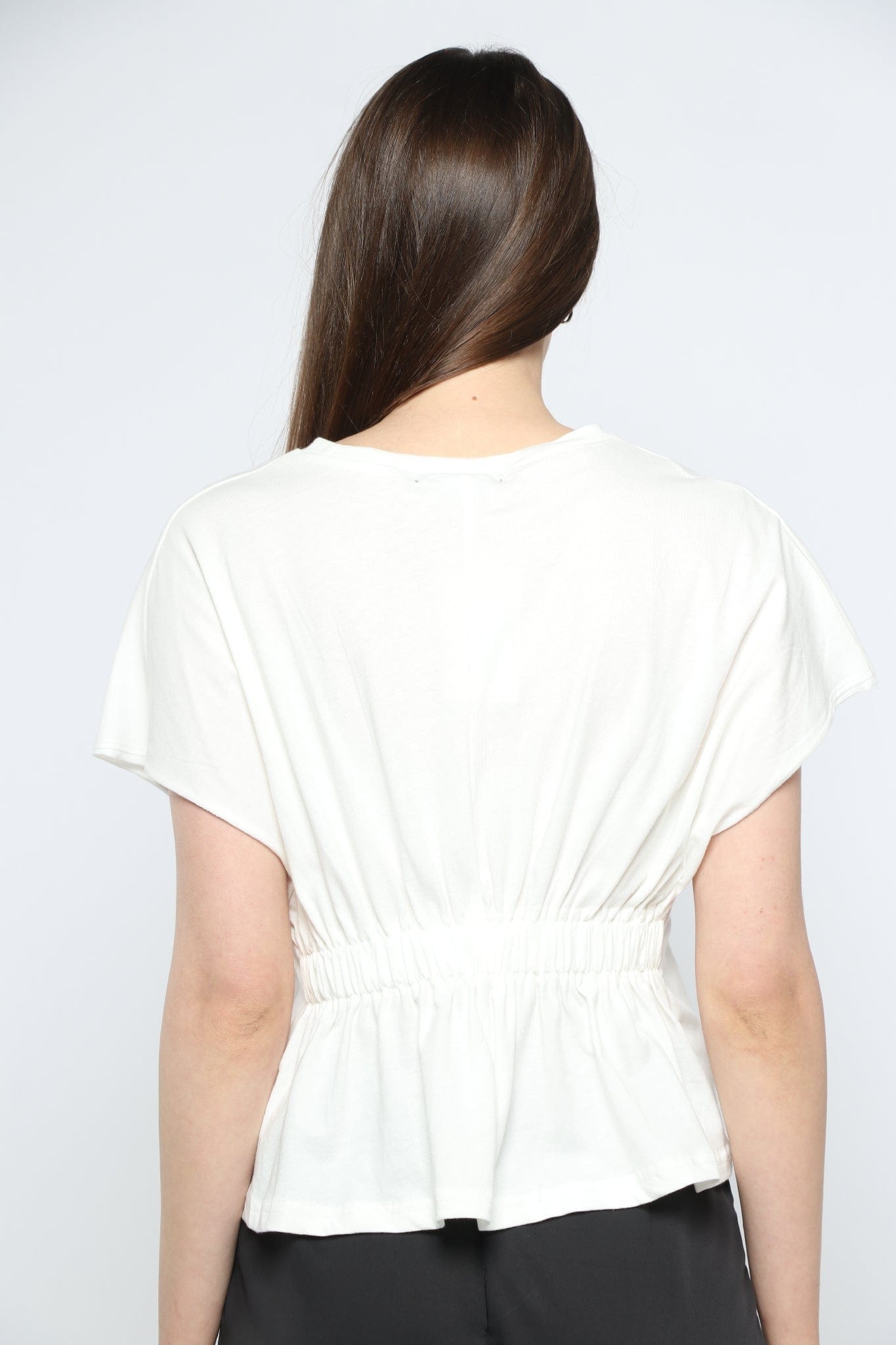 كيتشن بلوزة نص بطن قصيرة كم قصير نسائي أبيض