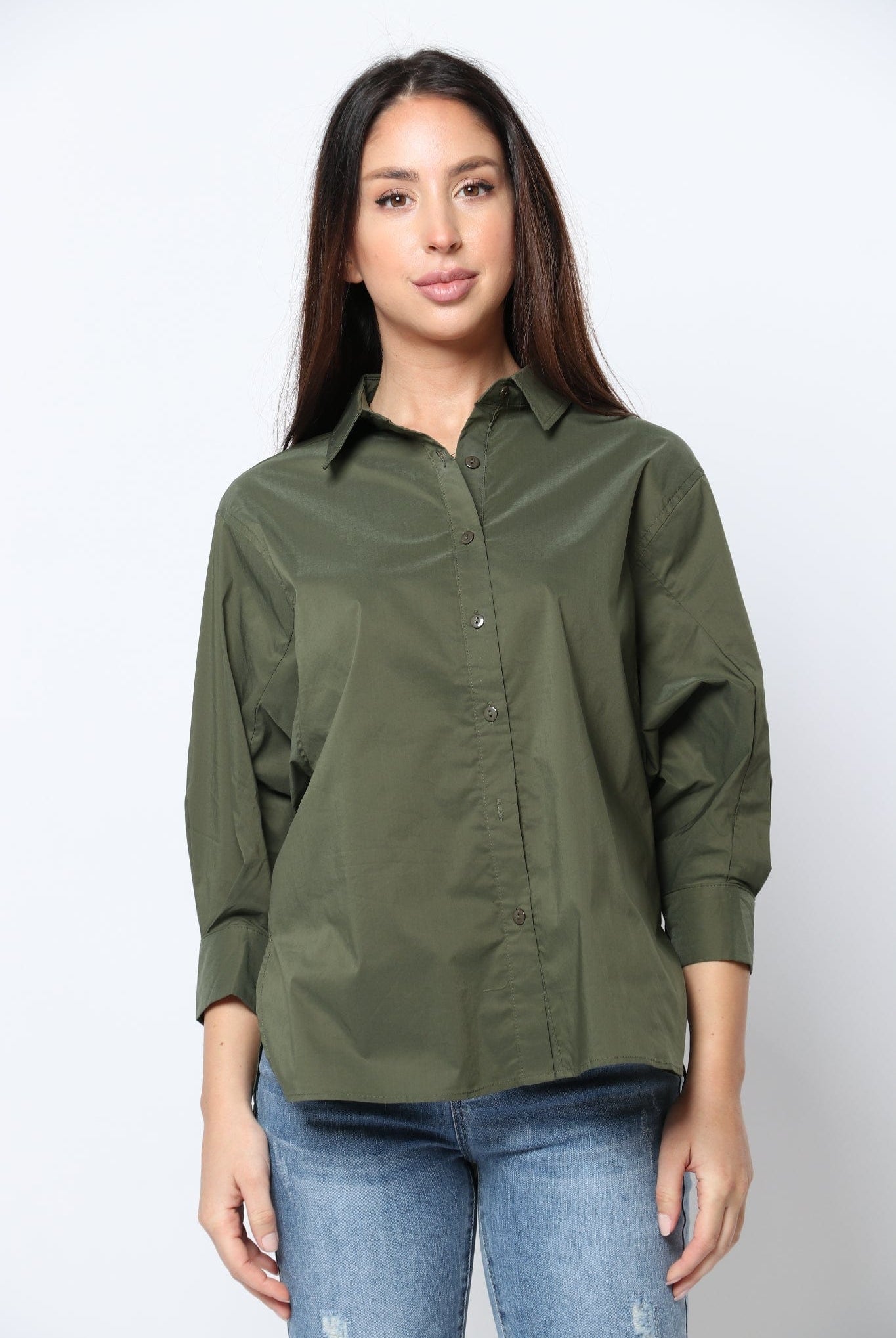 كيتشن قميص أوفر سايز أزرار أمامية كم واسع نسائي