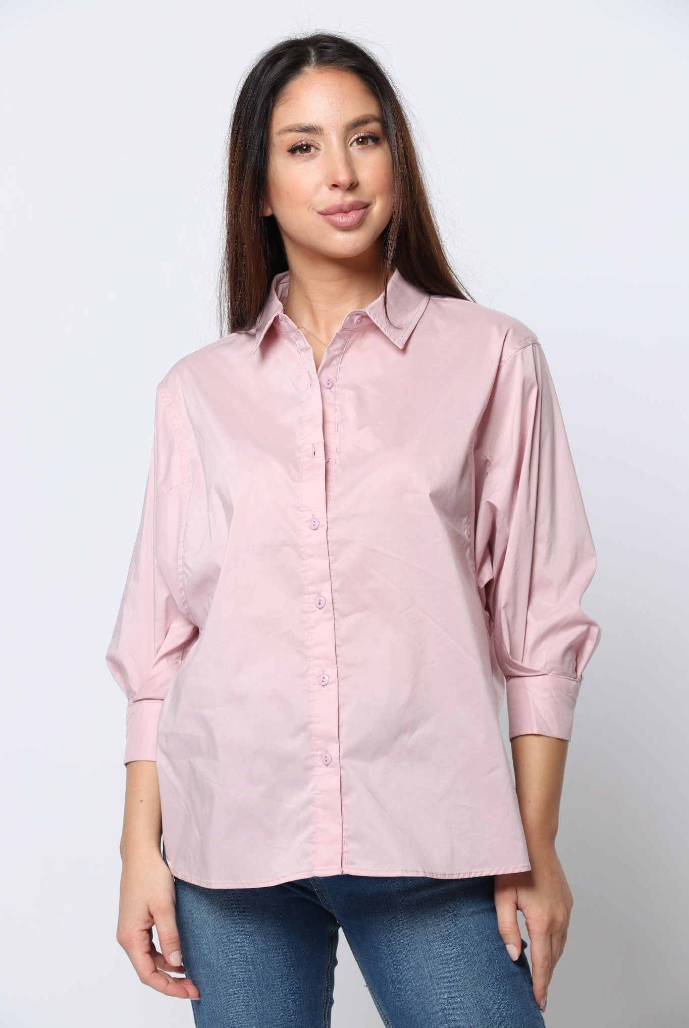 كيتشن قميص أوفر سايز أزرار أمامية كم واسع نسائي