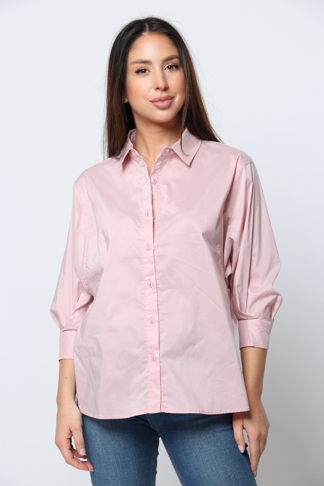 كيتشن قميص أوفر سايز أزرار أمامية كم واسع نسائي