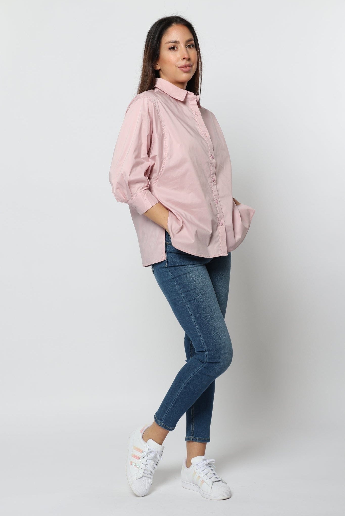 كيتشن قميص أوفر سايز أزرار أمامية كم واسع نسائي