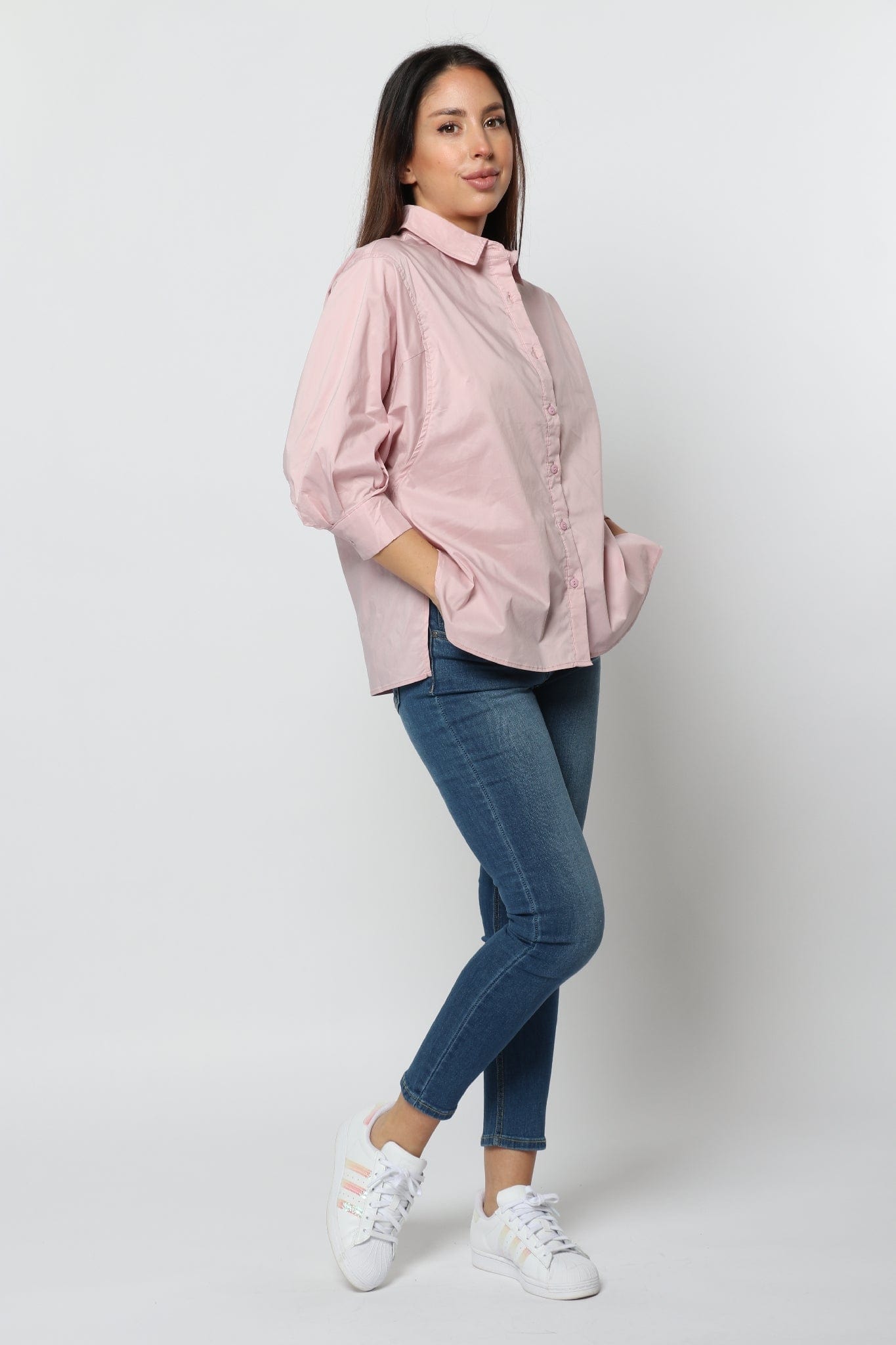 كيتشن قميص أوفر سايز أزرار أمامية كم واسع نسائي