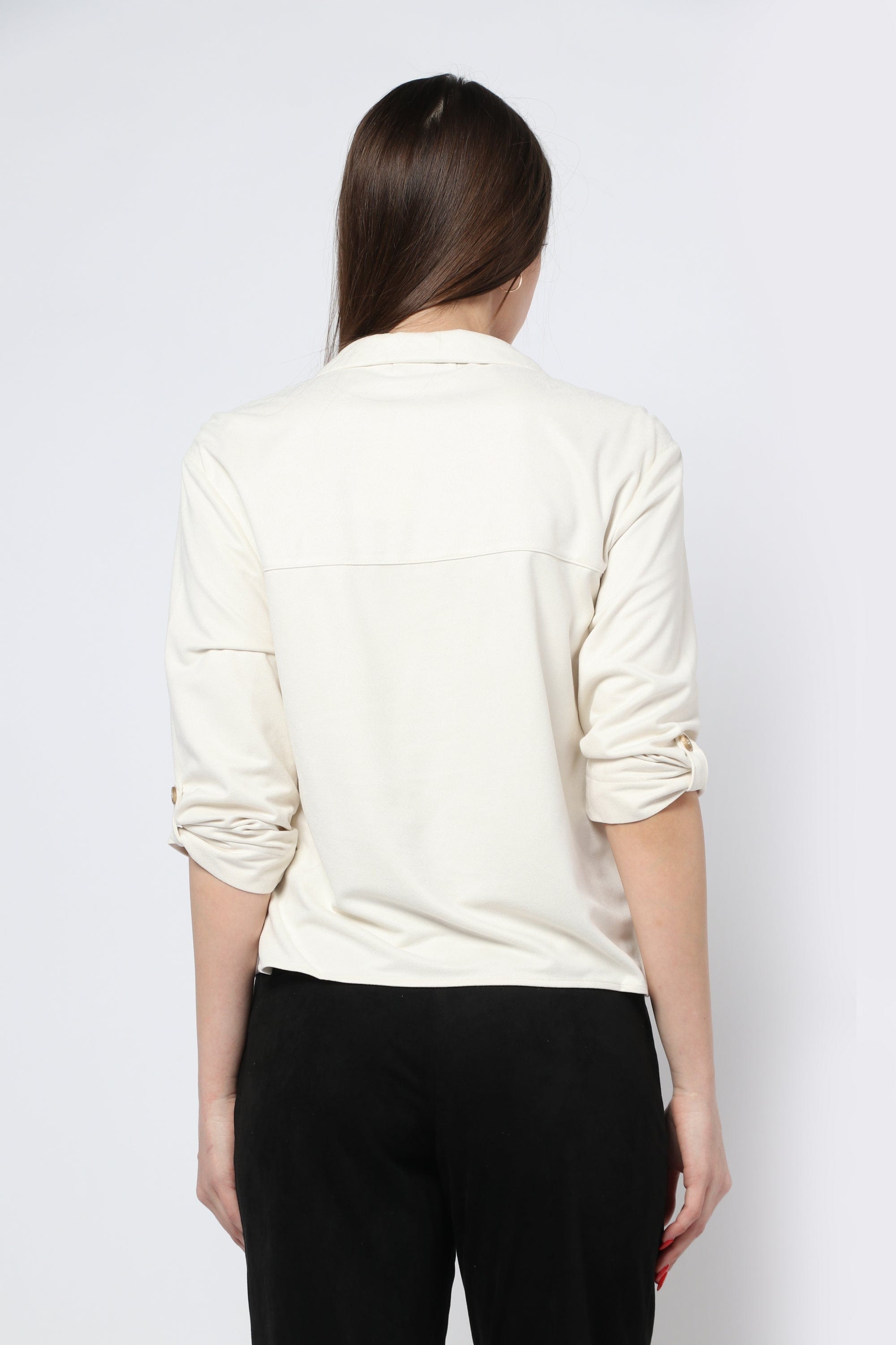 كيتشن بلوزة شمواه بأزرار أمامية وجيوب وياقة 3/4 كم نسائي