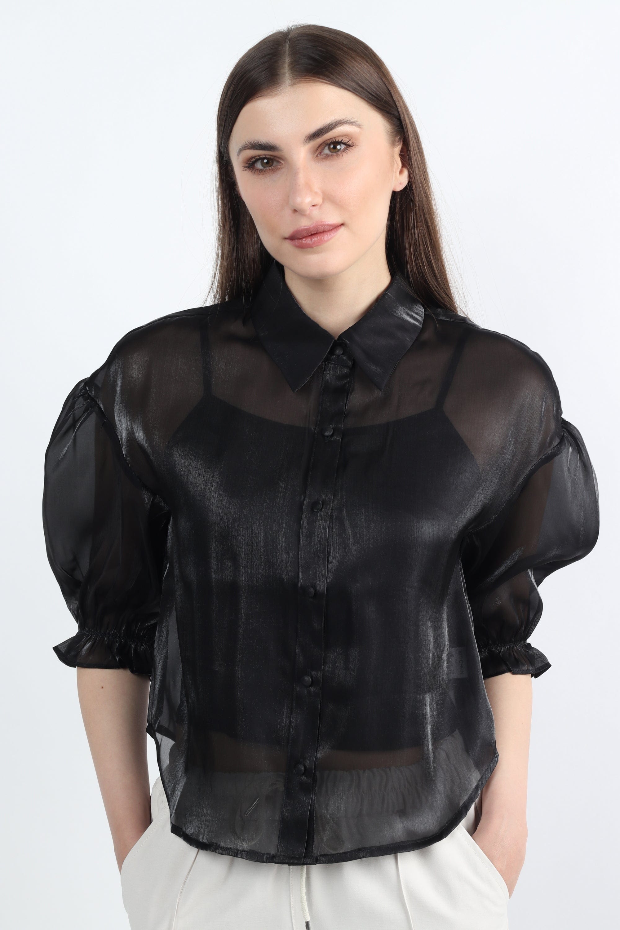 كيتشن بلوزة شفافة بأكمام 3/4 بف نسائي