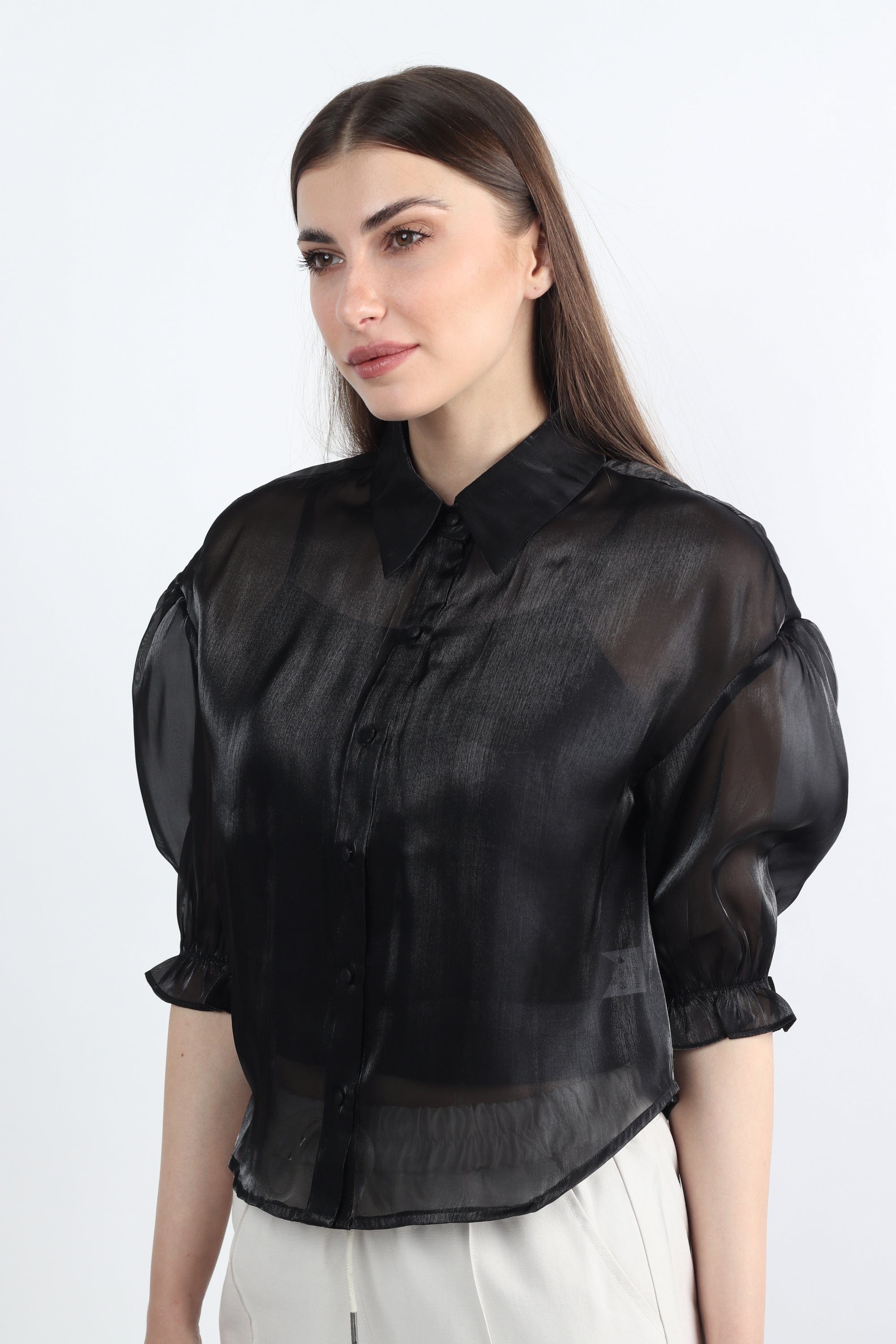 كيتشن بلوزة شفافة بأكمام 3/4 بف نسائي