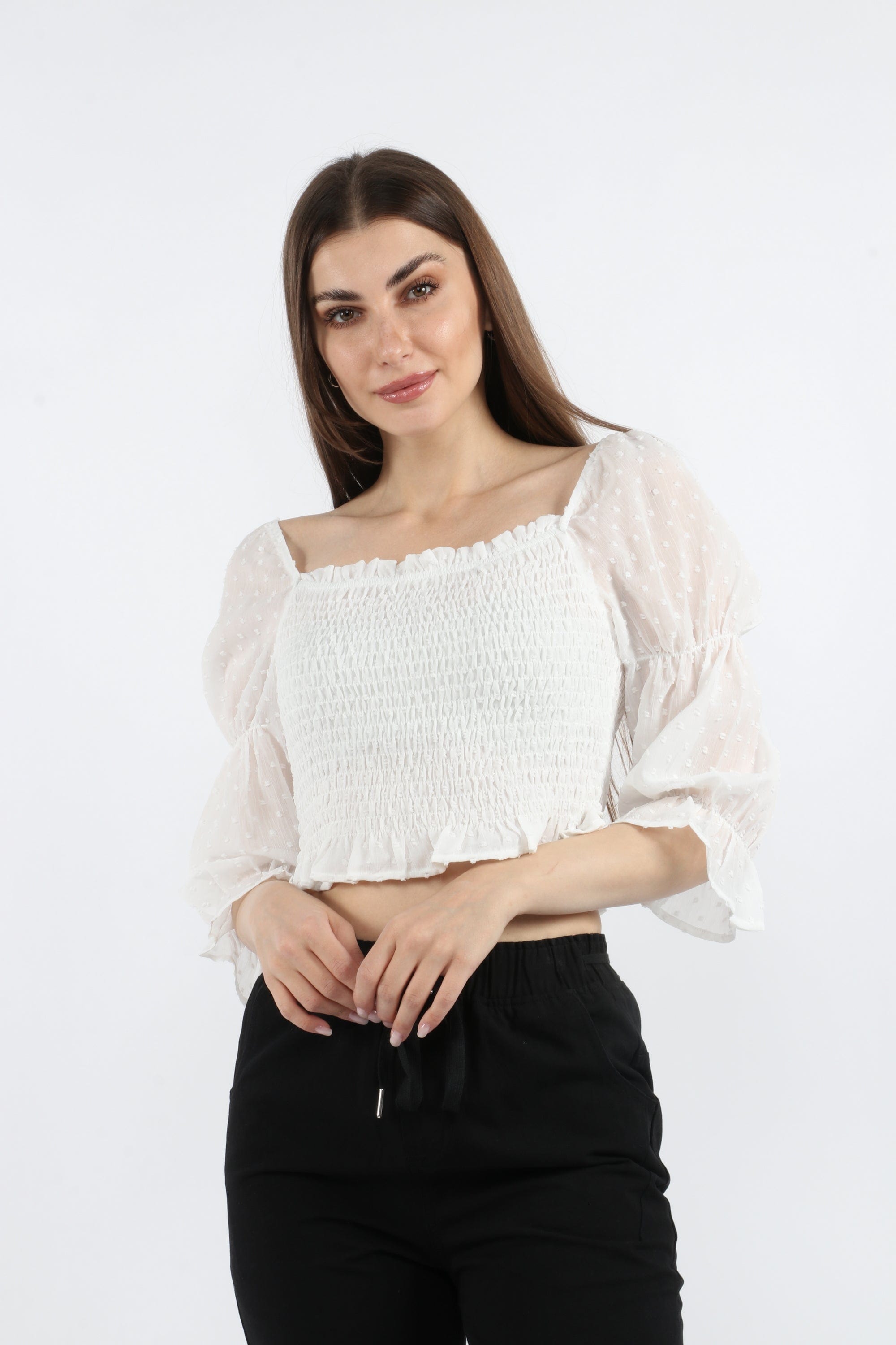 كيتشن بلوزة بأكمام 3/4 خصر مرتفع مكشكش