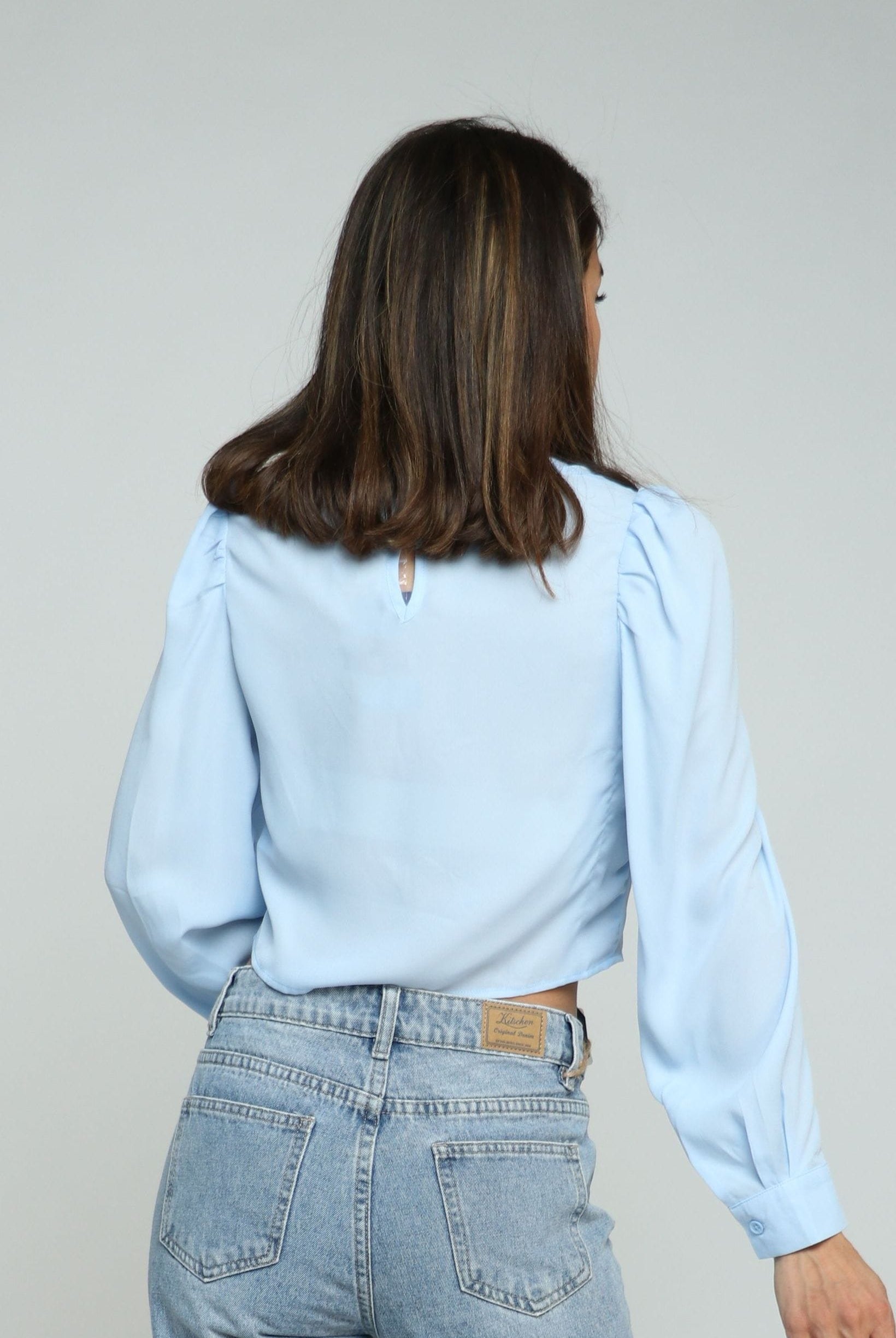 كيتشن بلوزة شيفون نص بطن بكم طويل نسائي