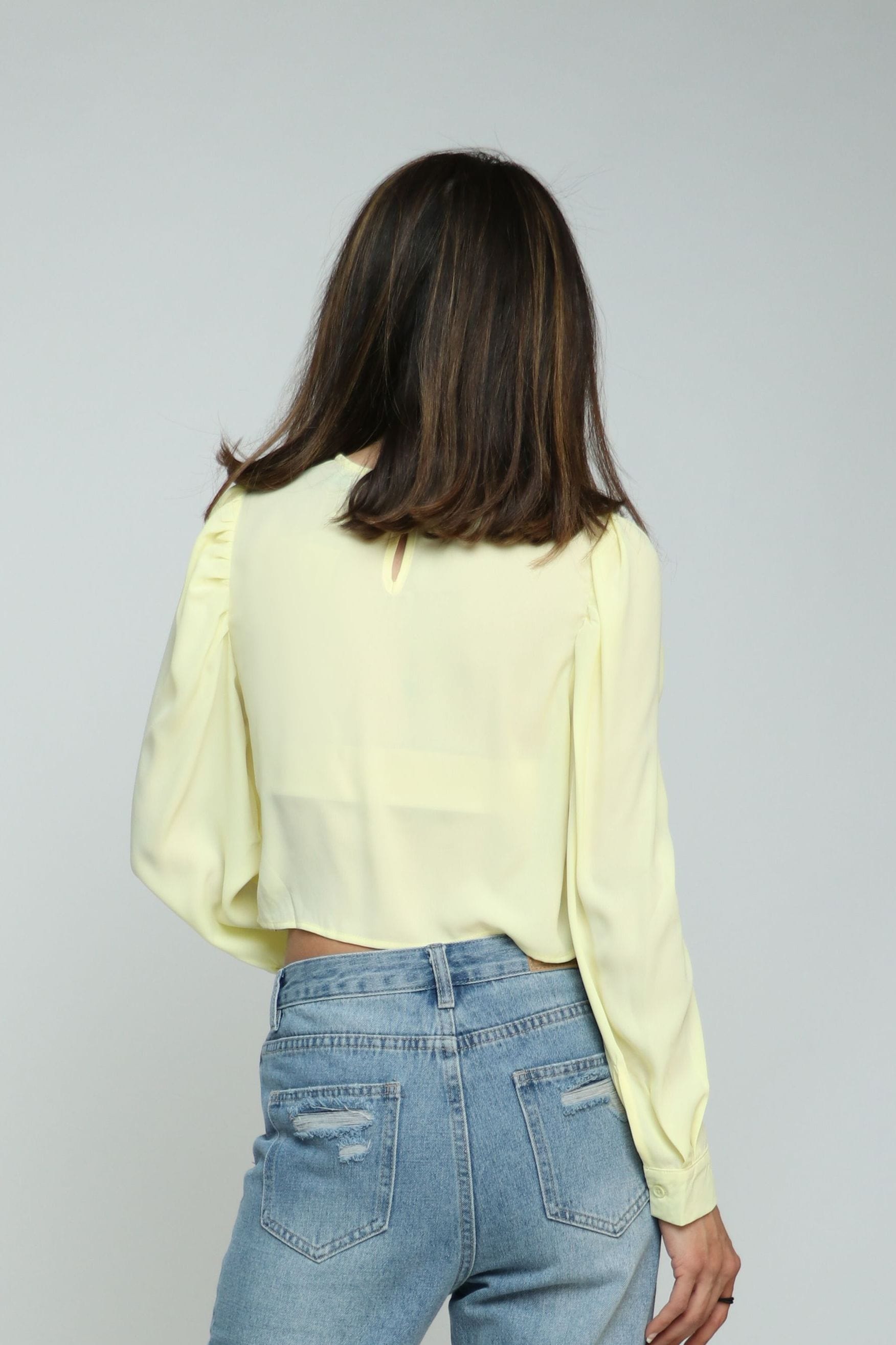 كيتشن بلوزة شيفون نص بطن بكم طويل نسائي