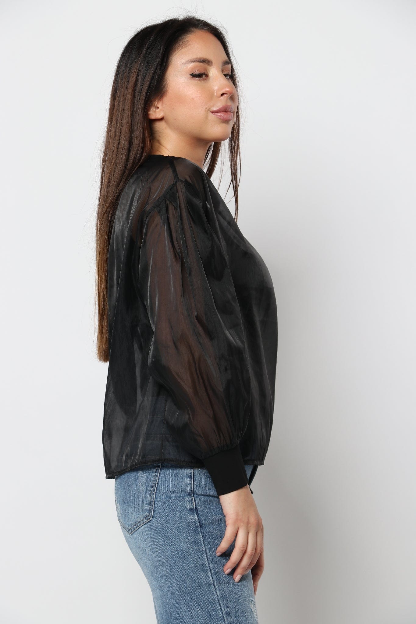 كيتشن بلوزة شفافة أسود أوفر سايز نسائي أسود