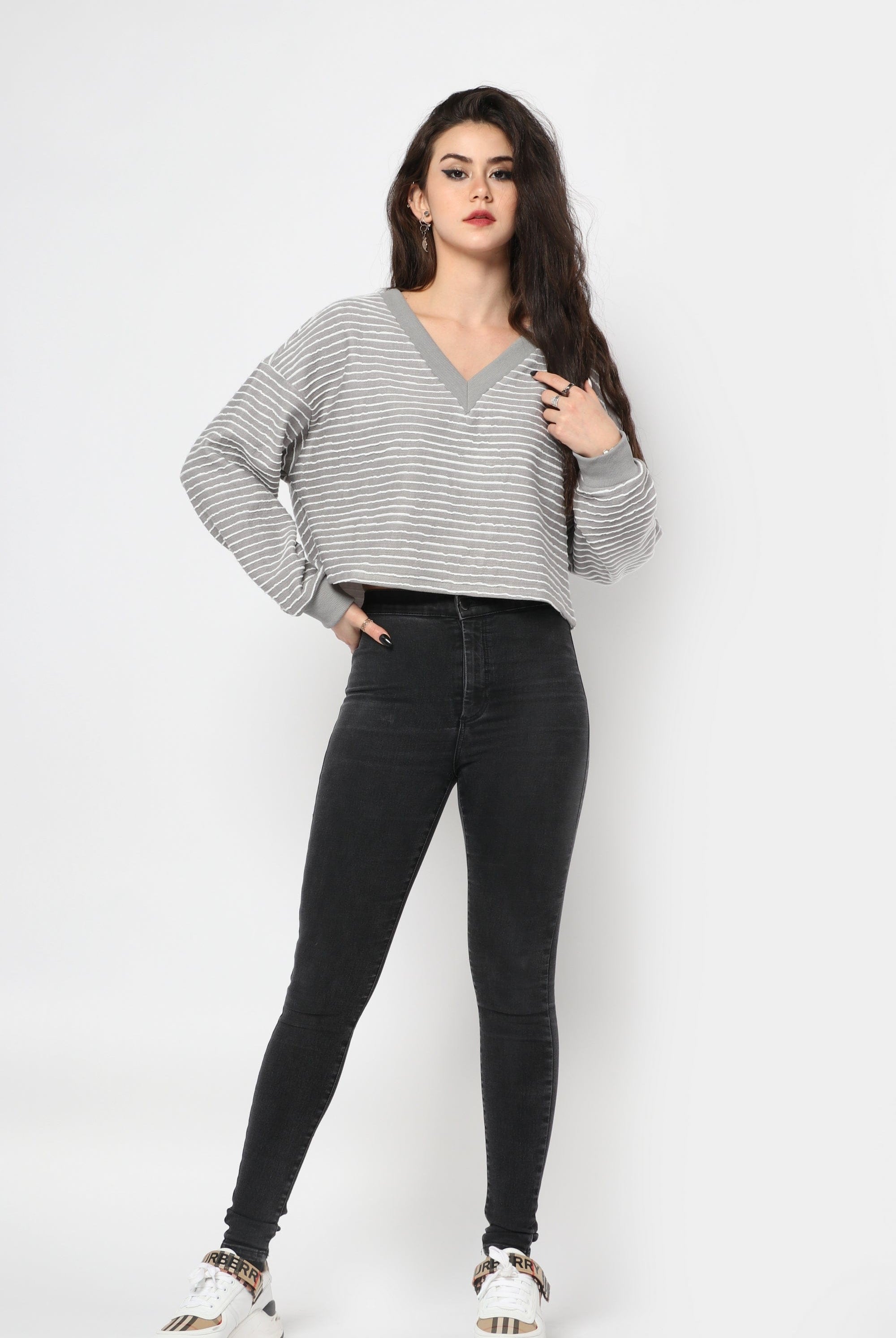 كيتشن بلوزة مخططة بالعرض سبعة بكم طويل نسائي