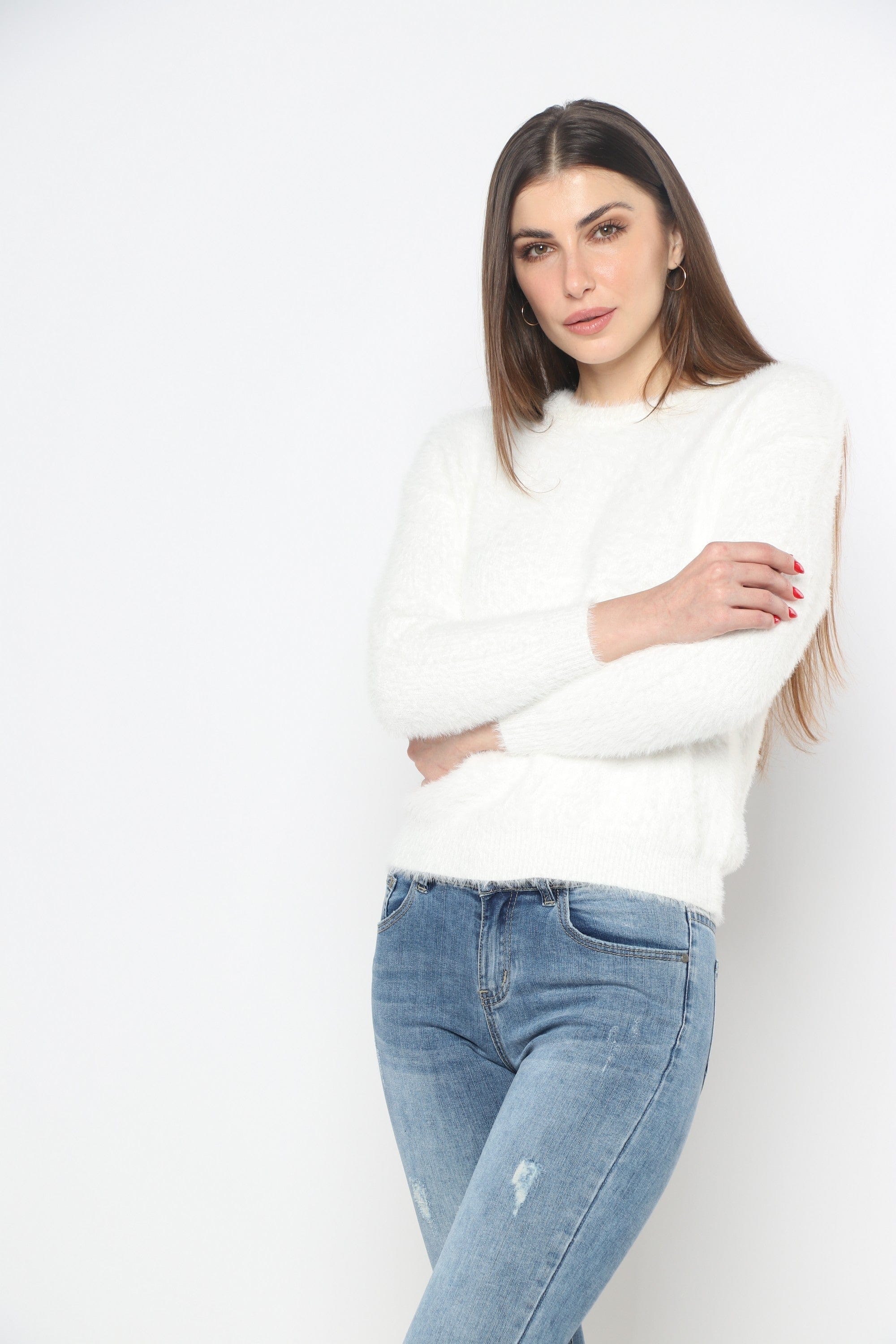 كيتشن بلوزة ناعمة ريش كم طويل نسائي