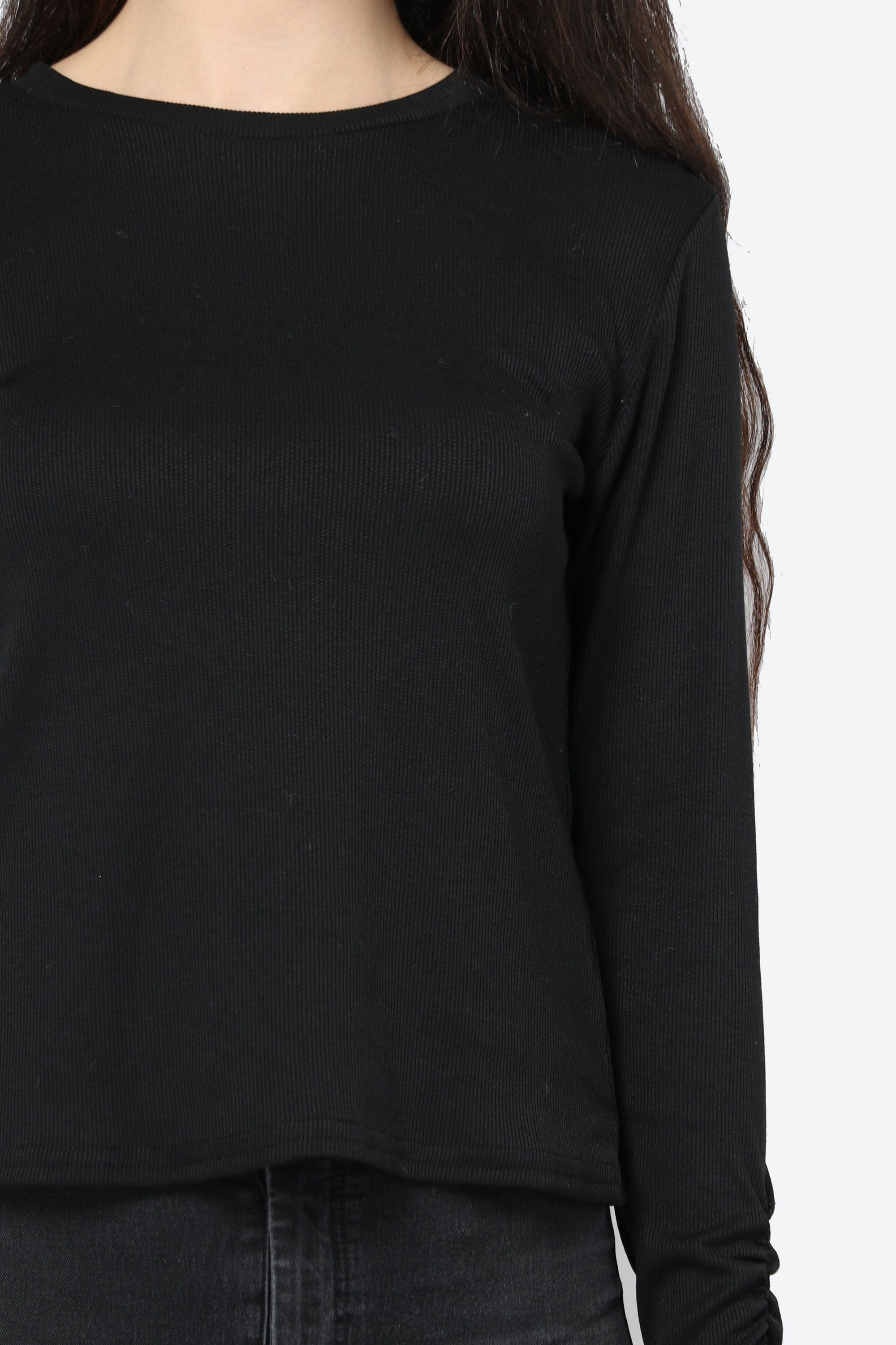 كيتشن بلوزة سادة مضلعة بكم طويل نسائي