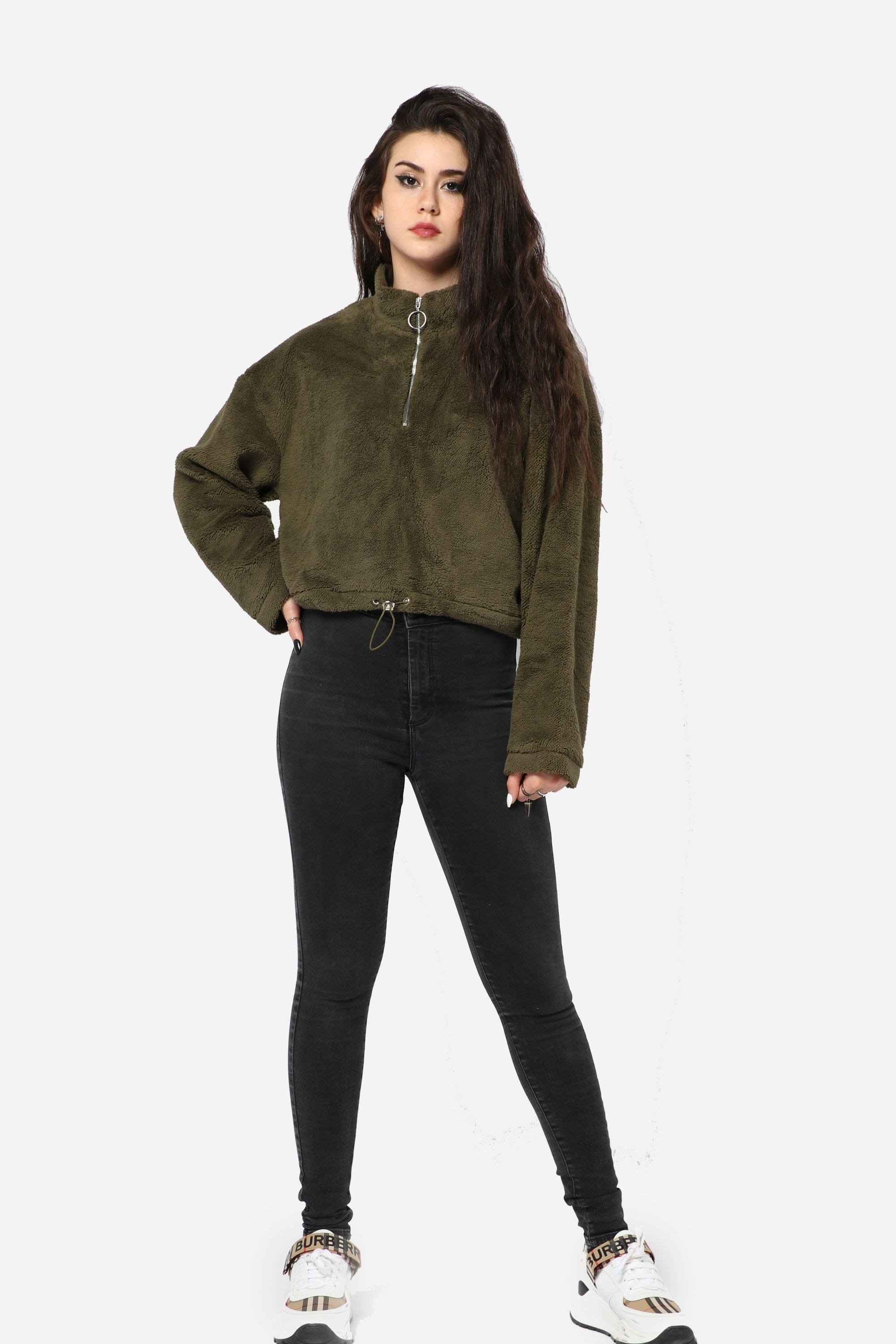 كيتشن هودي فرو ناعم بسحاب ورباط على الخصر نسائي