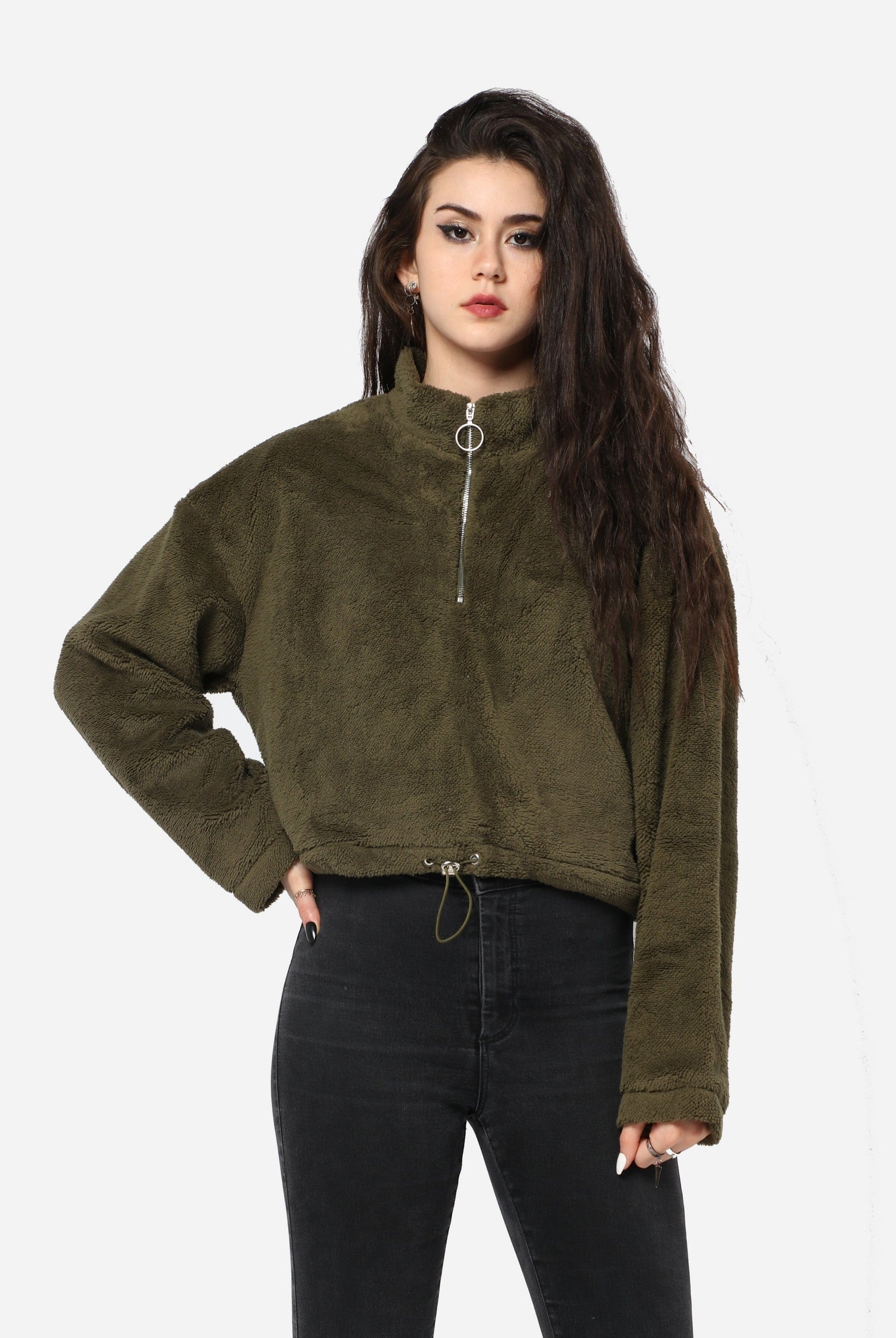 كيتشن هودي فرو ناعم بسحاب ورباط على الخصر نسائي