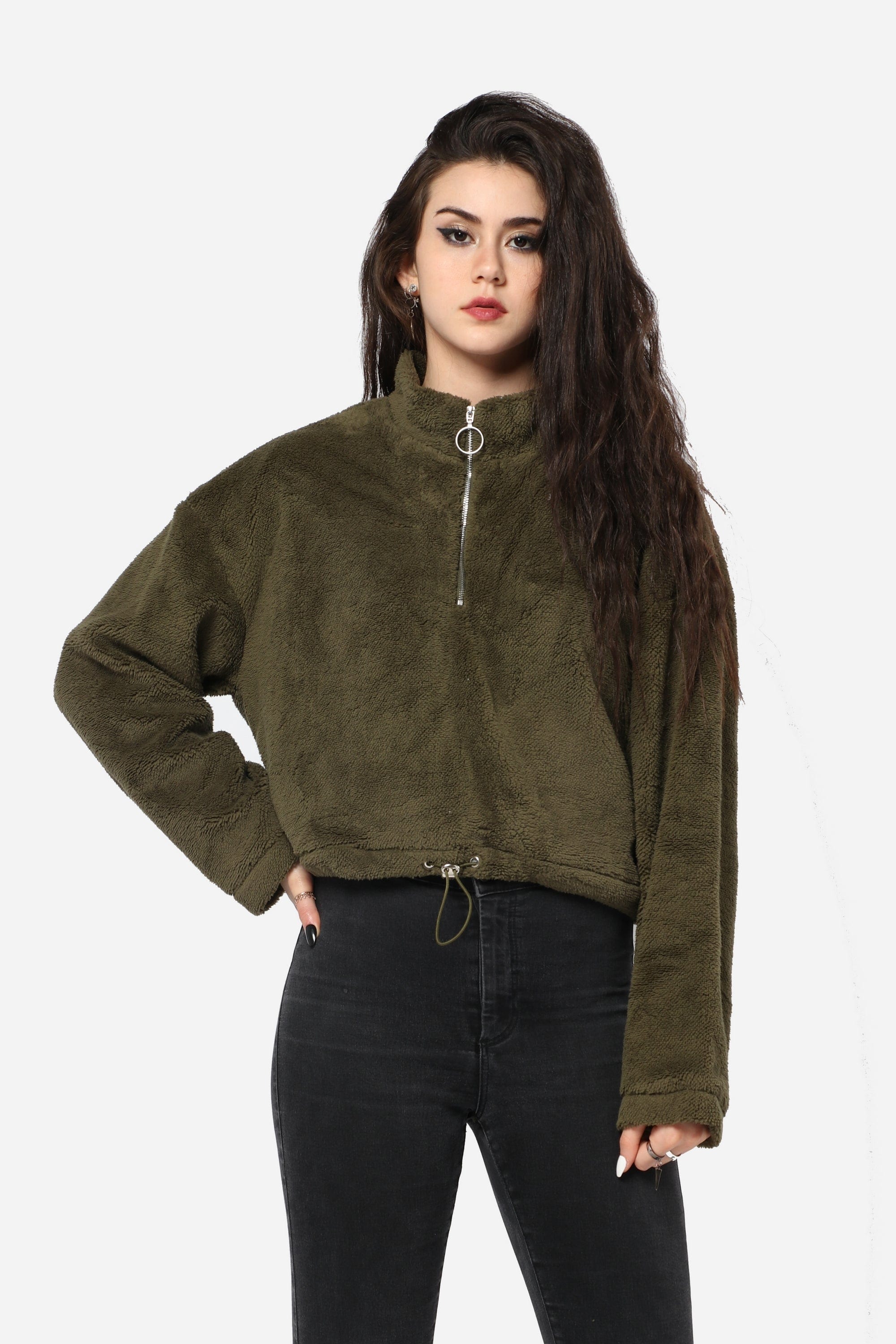 كيتشن هودي فرو ناعم بسحاب ورباط على الخصر نسائي