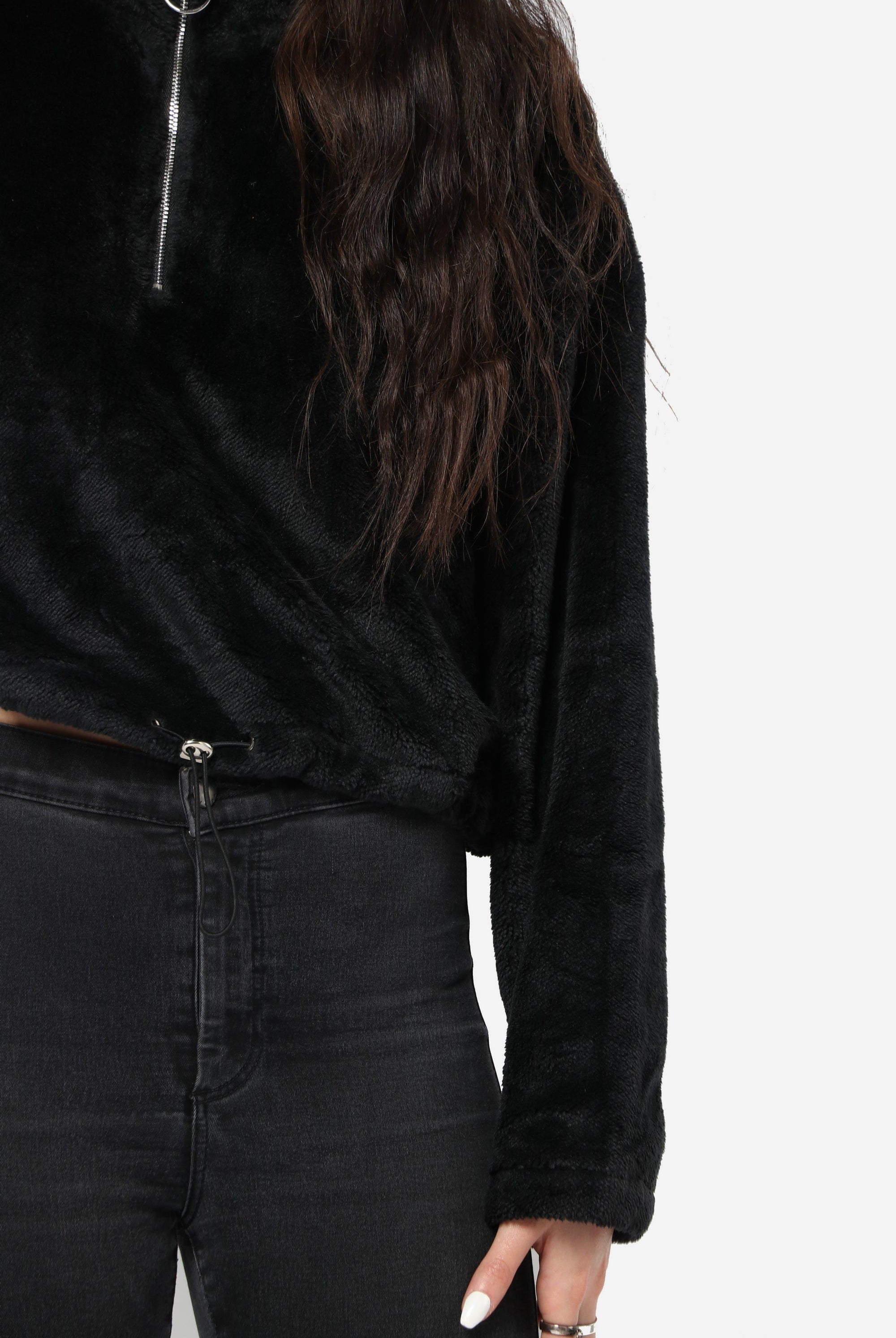 كيتشن هودي فرو ناعم بسحاب ورباط على الخصر نسائي