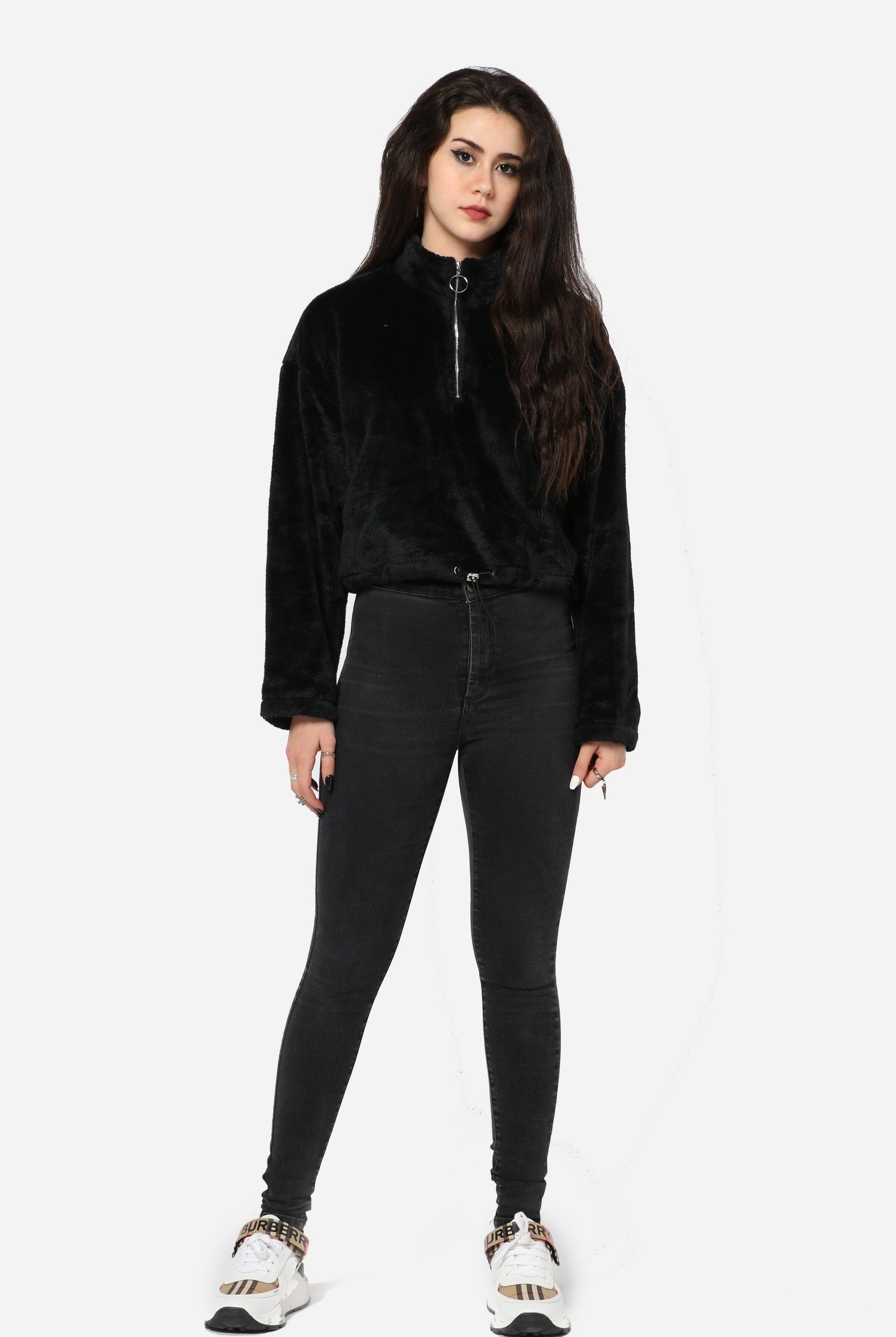 كيتشن هودي فرو ناعم بسحاب ورباط على الخصر نسائي