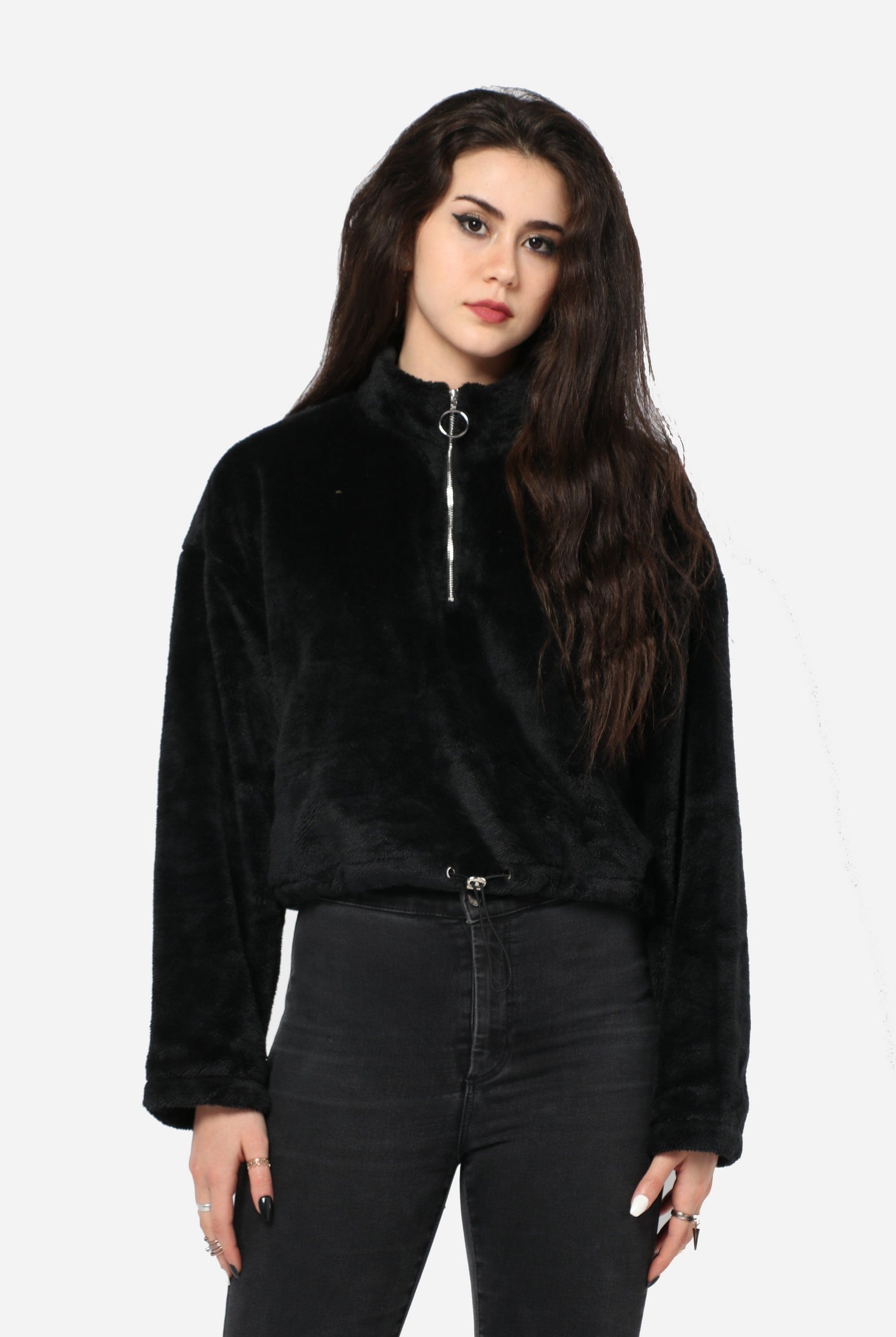 كيتشن هودي فرو ناعم بسحاب ورباط على الخصر نسائي