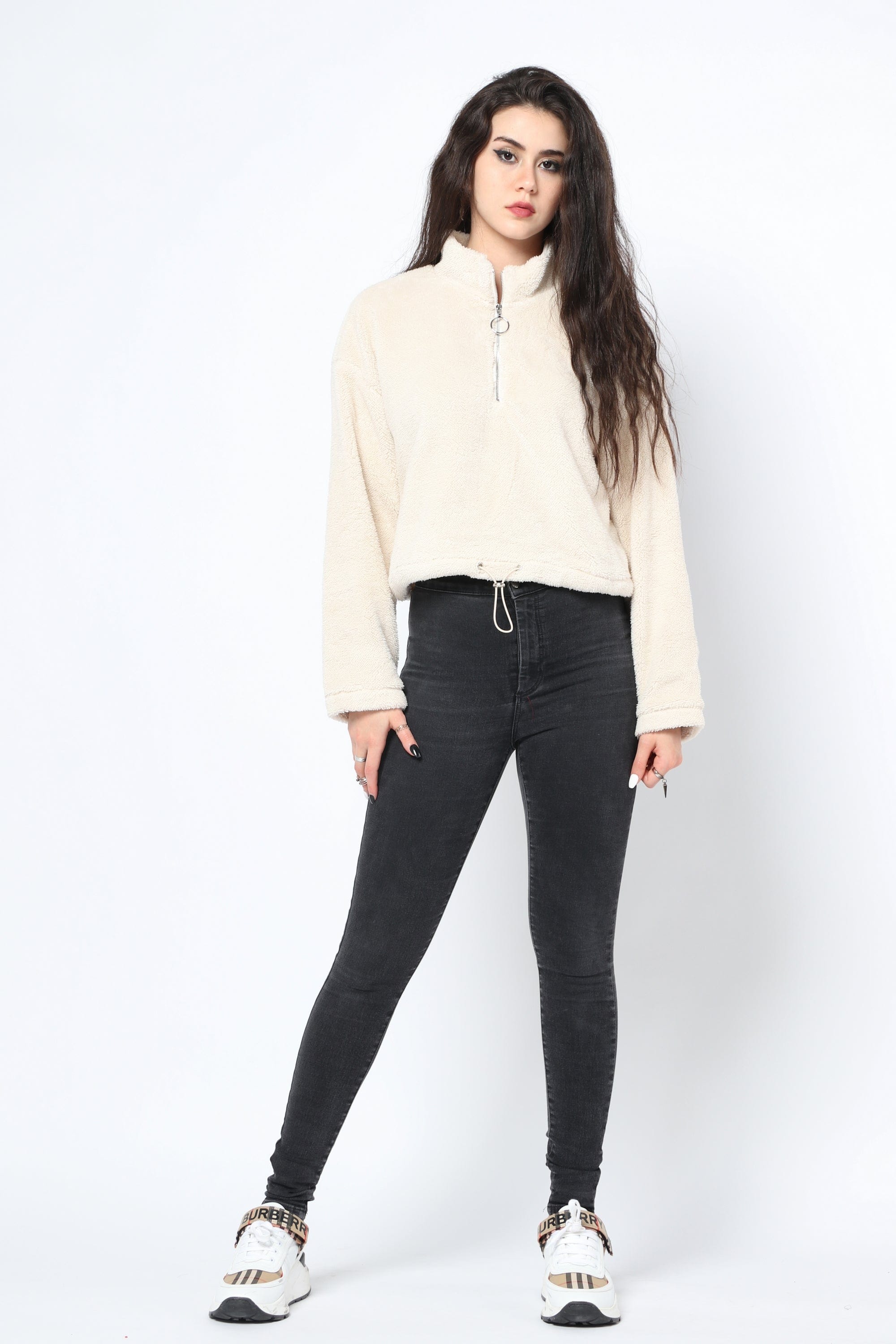 كيتشن هودي فرو ناعم بسحاب ورباط على الخصر نسائي