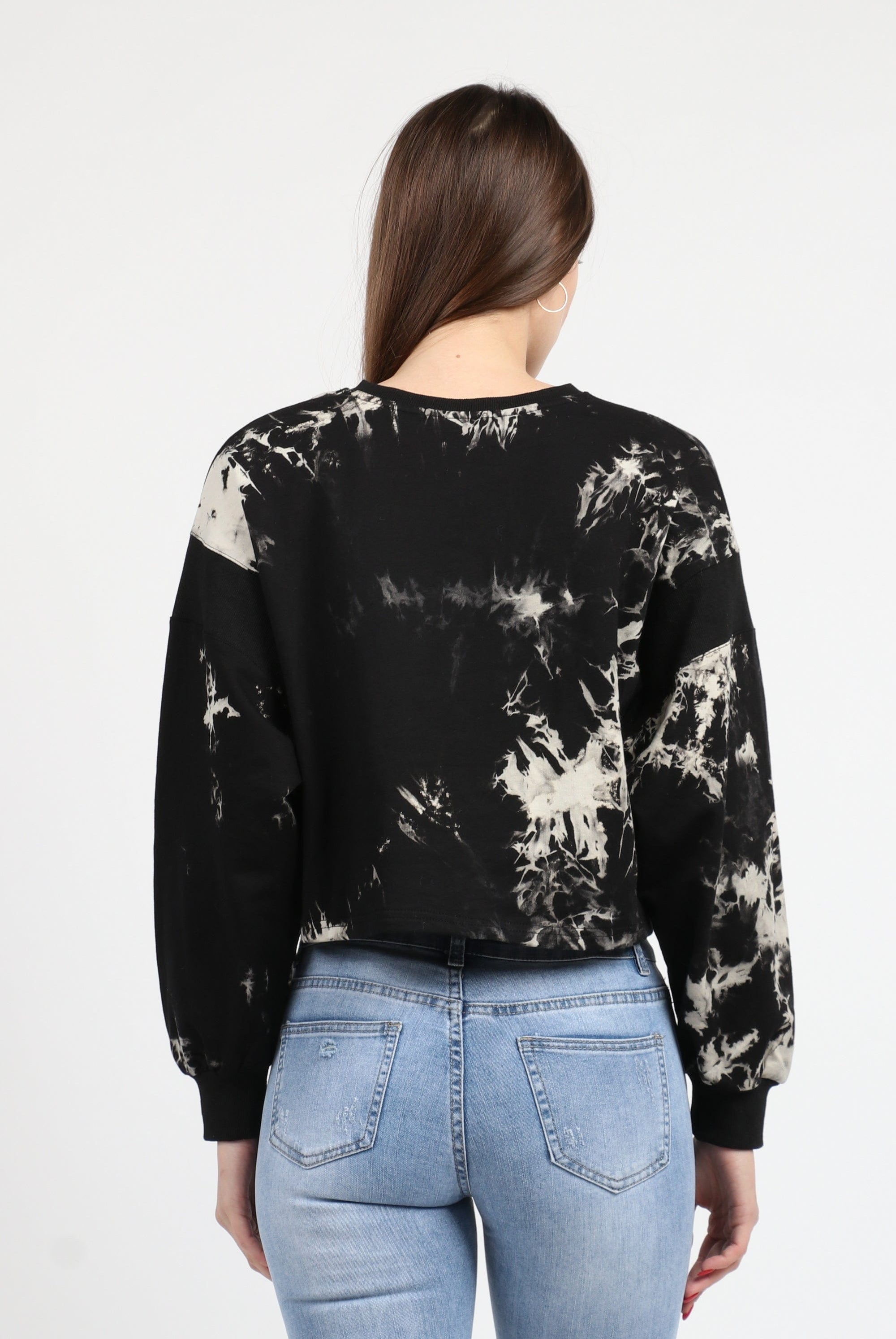 كيتشن بلوزة مصبوعة نص بطن كم طويل نسائي أسود