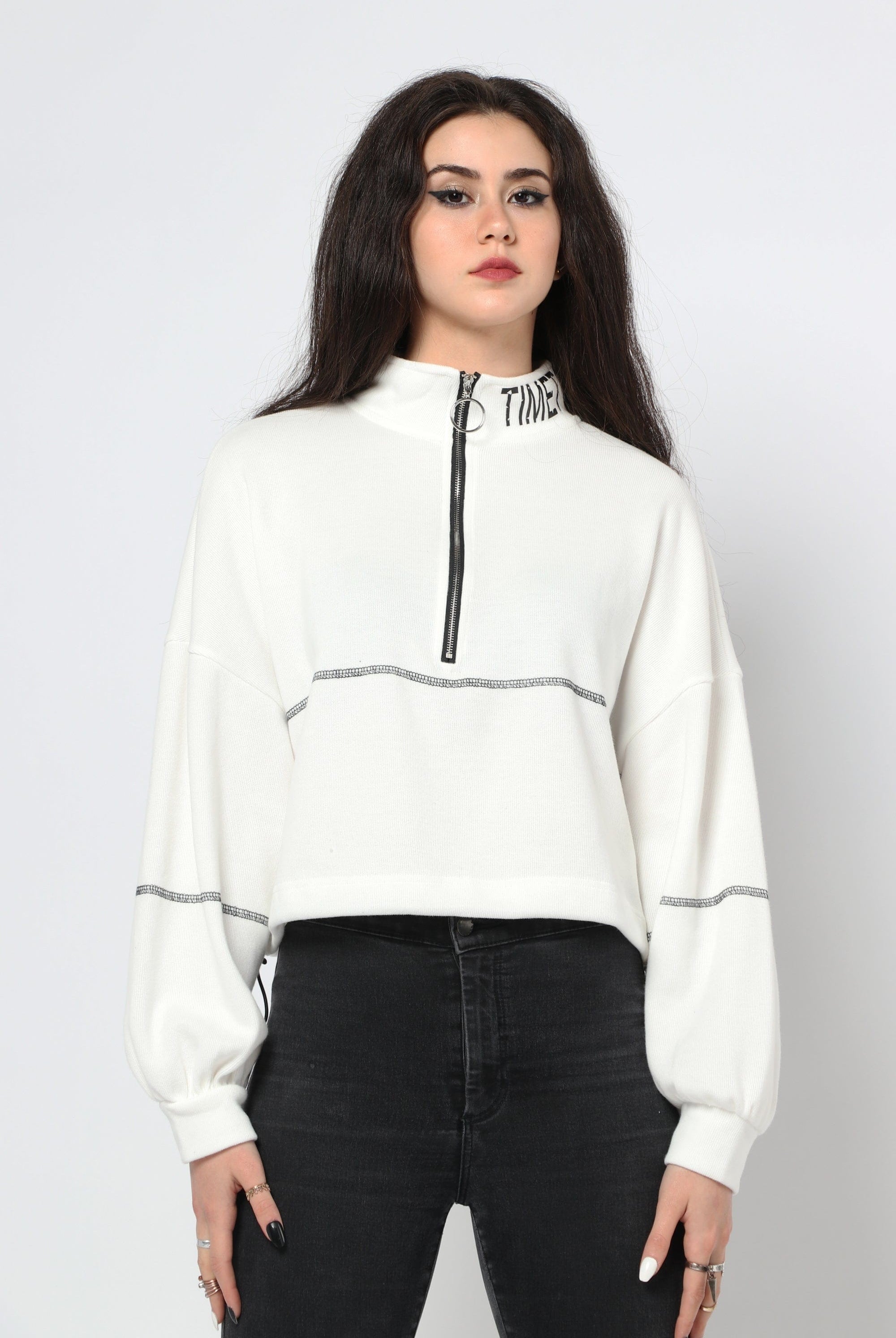 كيتشن سويت شيرت بسحاب أمامي نسائي أبيض