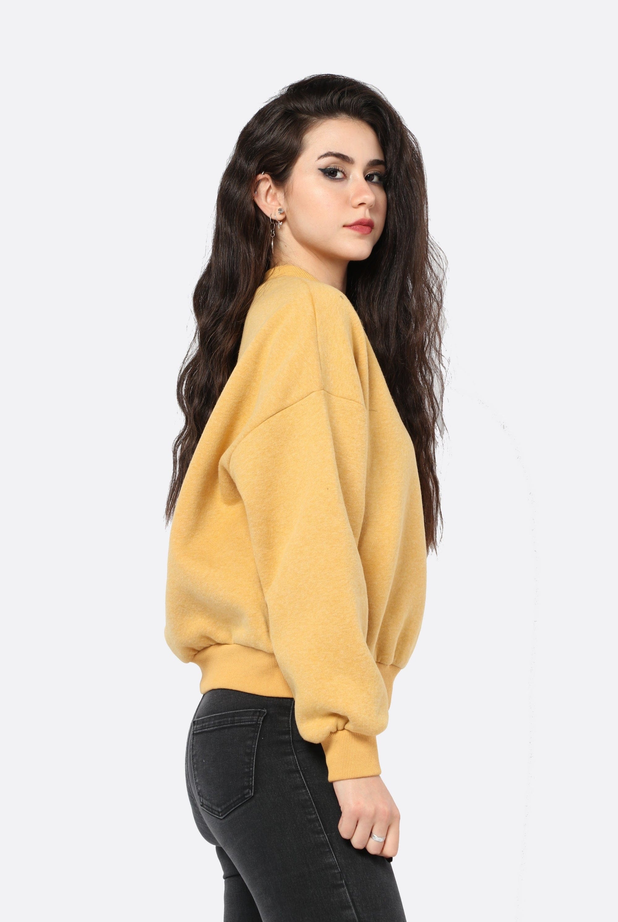 كيتشن بلوزة أوفر سايز بأساور ورقبة دائرية كم طويل نسائي