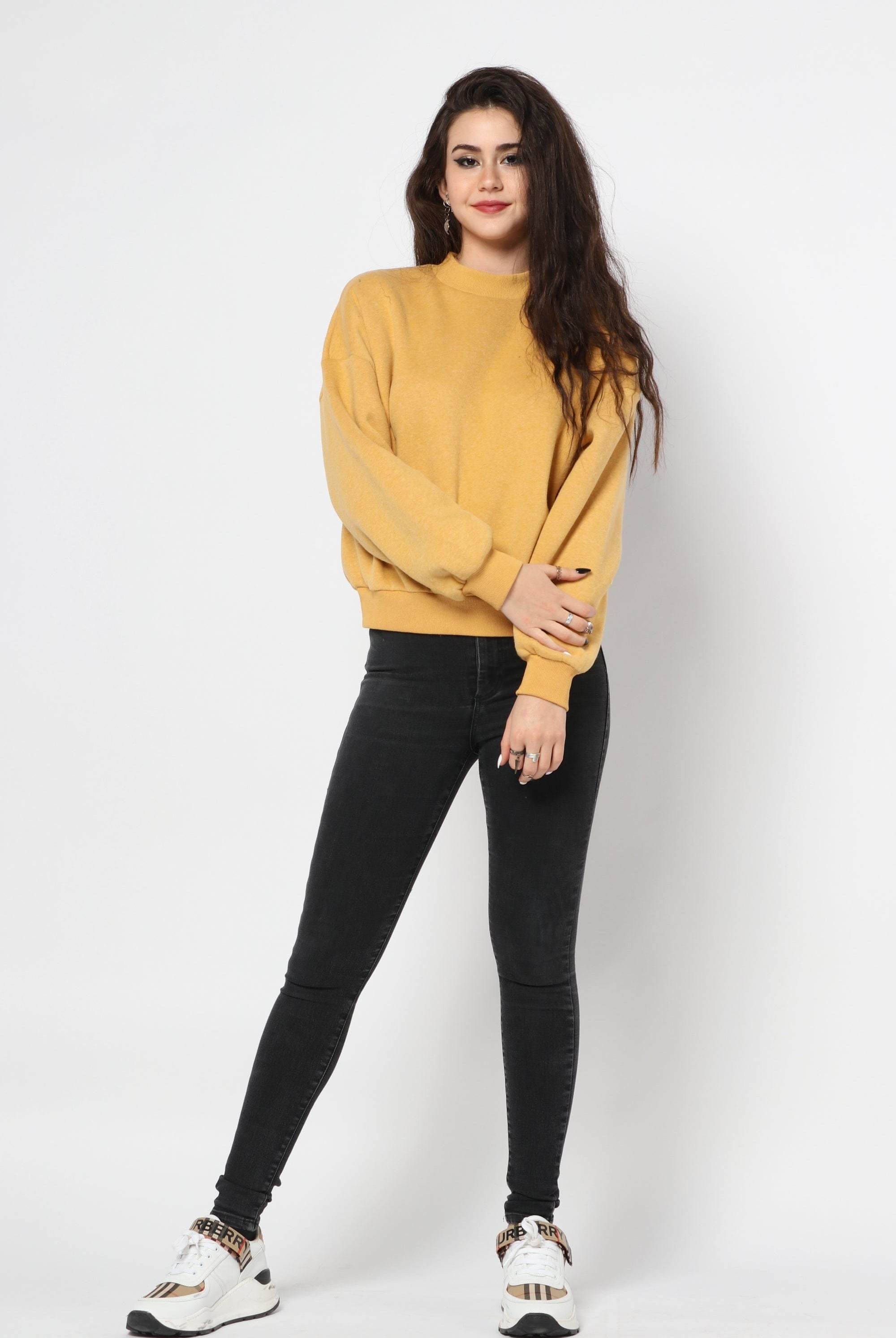 كيتشن بلوزة أوفر سايز بأساور ورقبة دائرية كم طويل نسائي