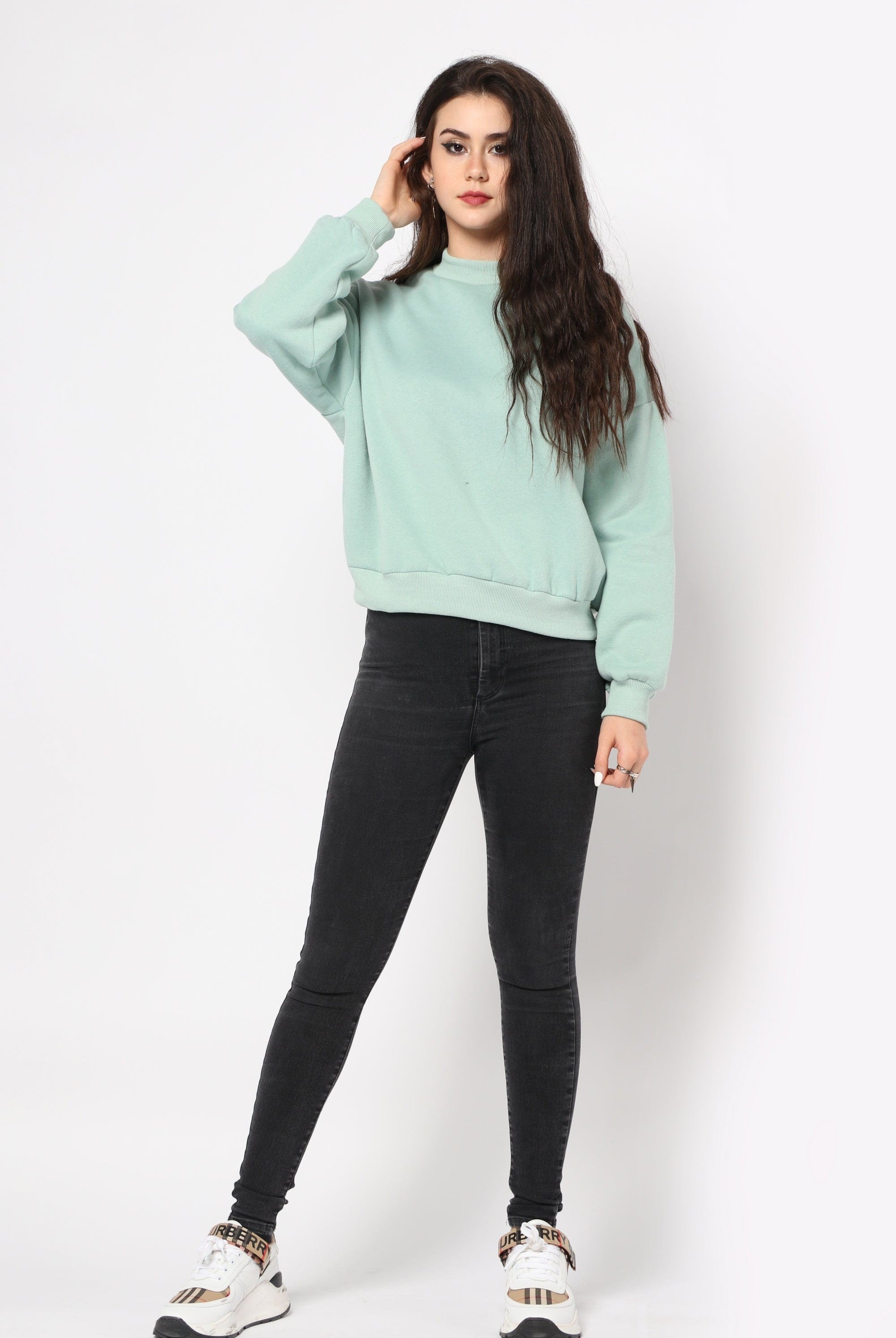 كيتشن بلوزة أوفر سايز بأساور ورقبة دائرية كم طويل نسائي