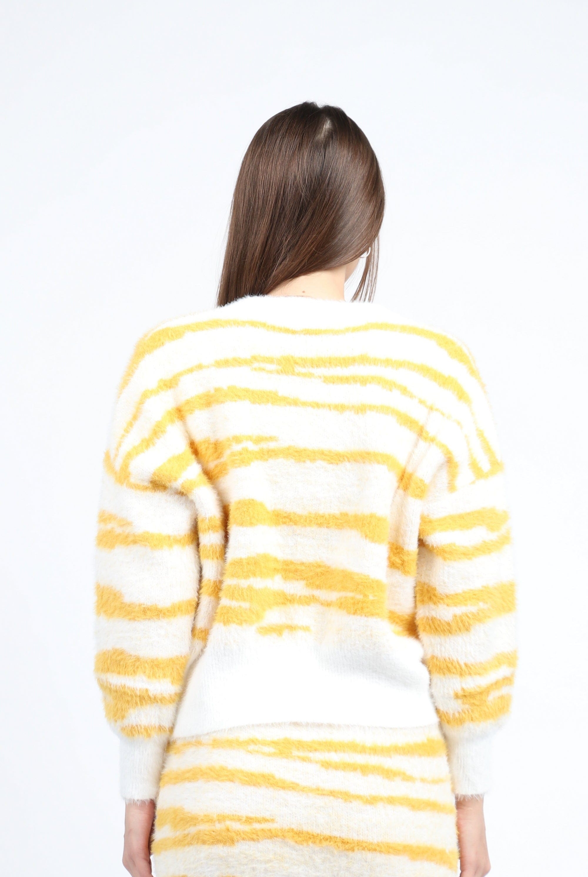 كيتشن بلوزة مخططة عريض ناعمة بكم طويل نسائي أصفر