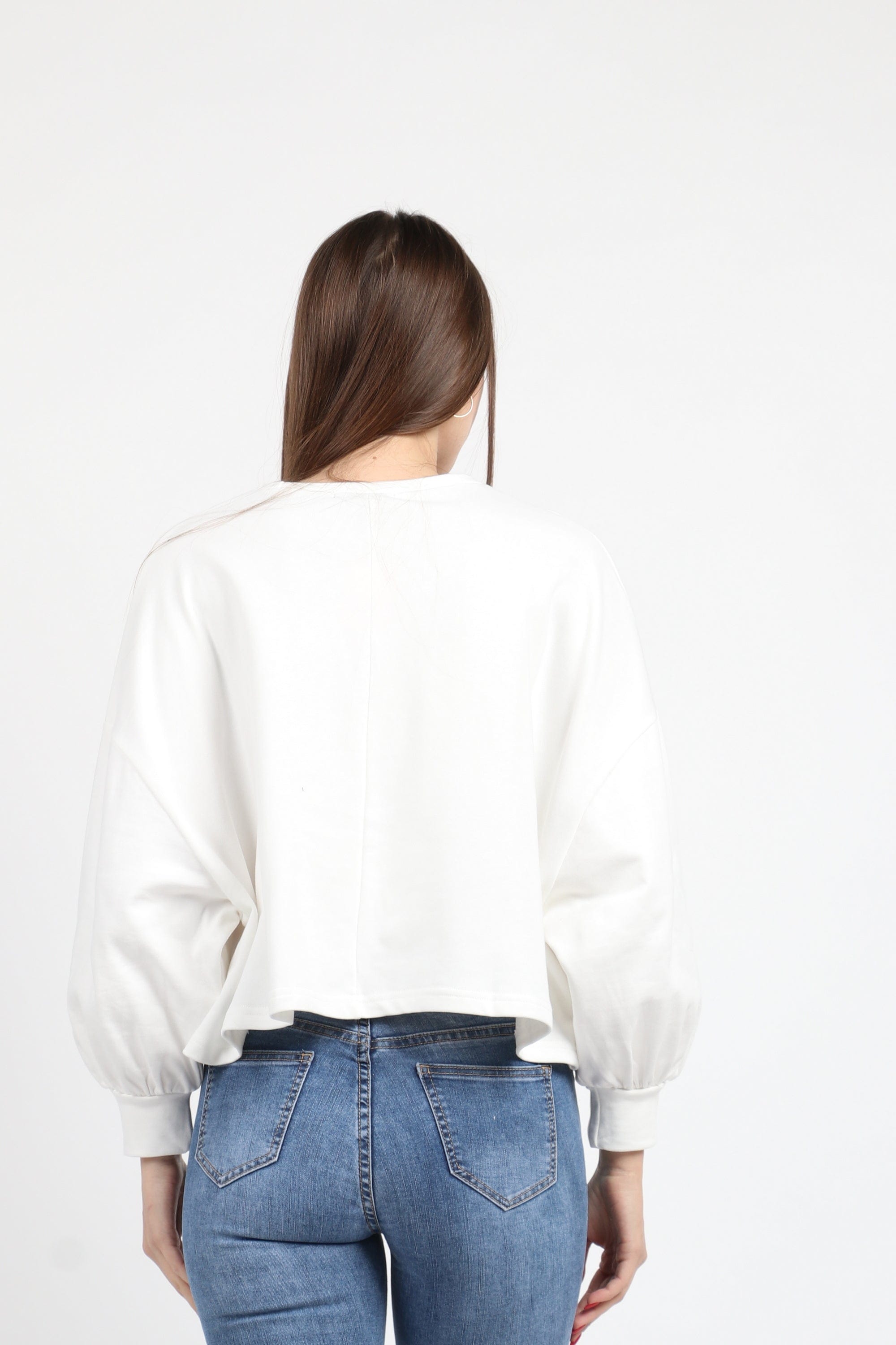 كيتشن بلوزة سادة قطنية بكم طويل منفوخة نسائي