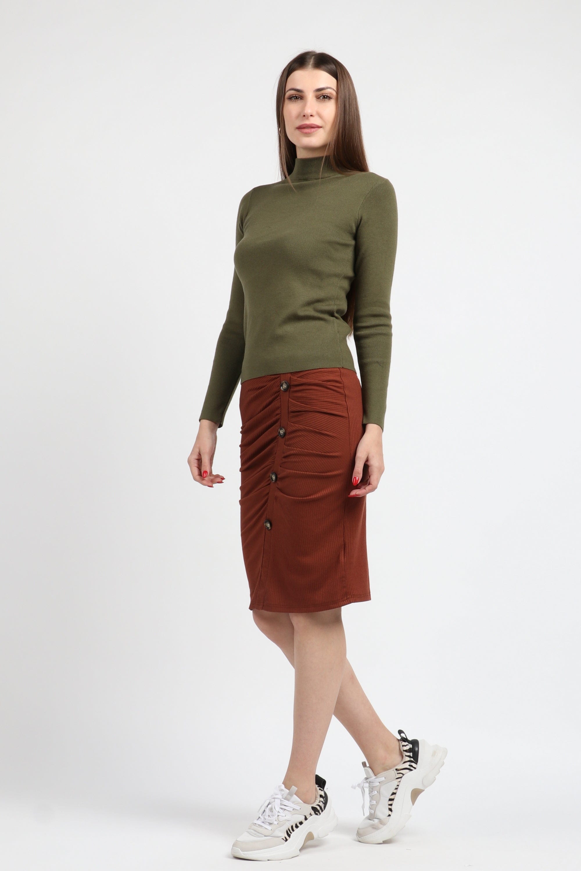 كيتشن بلوفر ضيق مضلع برقبة كم طويل نسائي