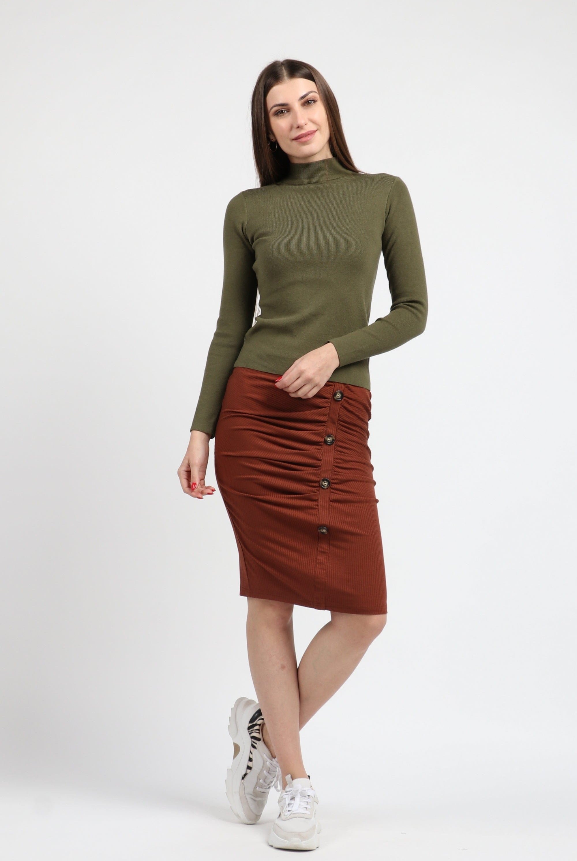 كيتشن بلوفر ضيق مضلع برقبة كم طويل نسائي