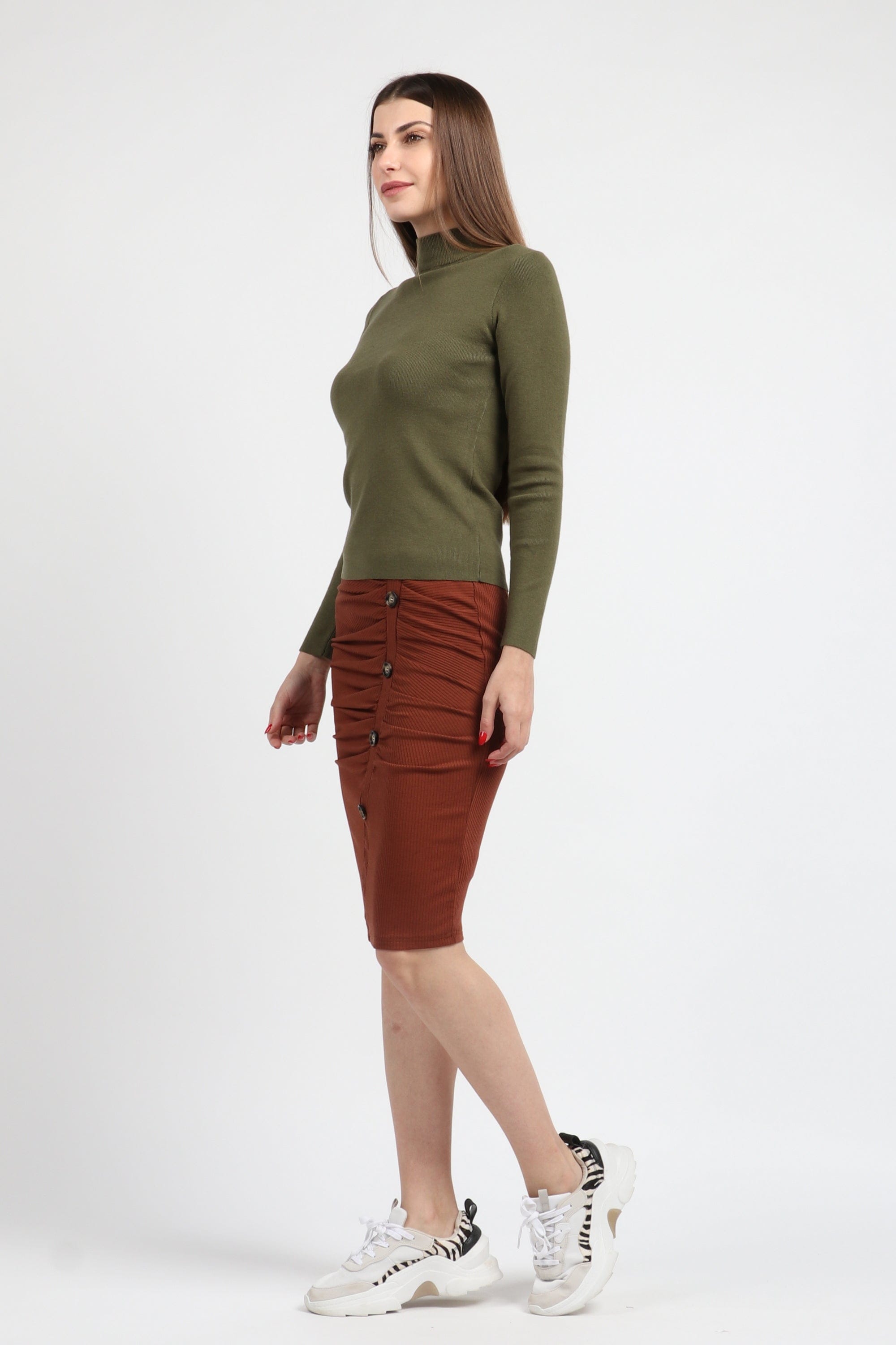 كيتشن بلوفر ضيق مضلع برقبة كم طويل نسائي