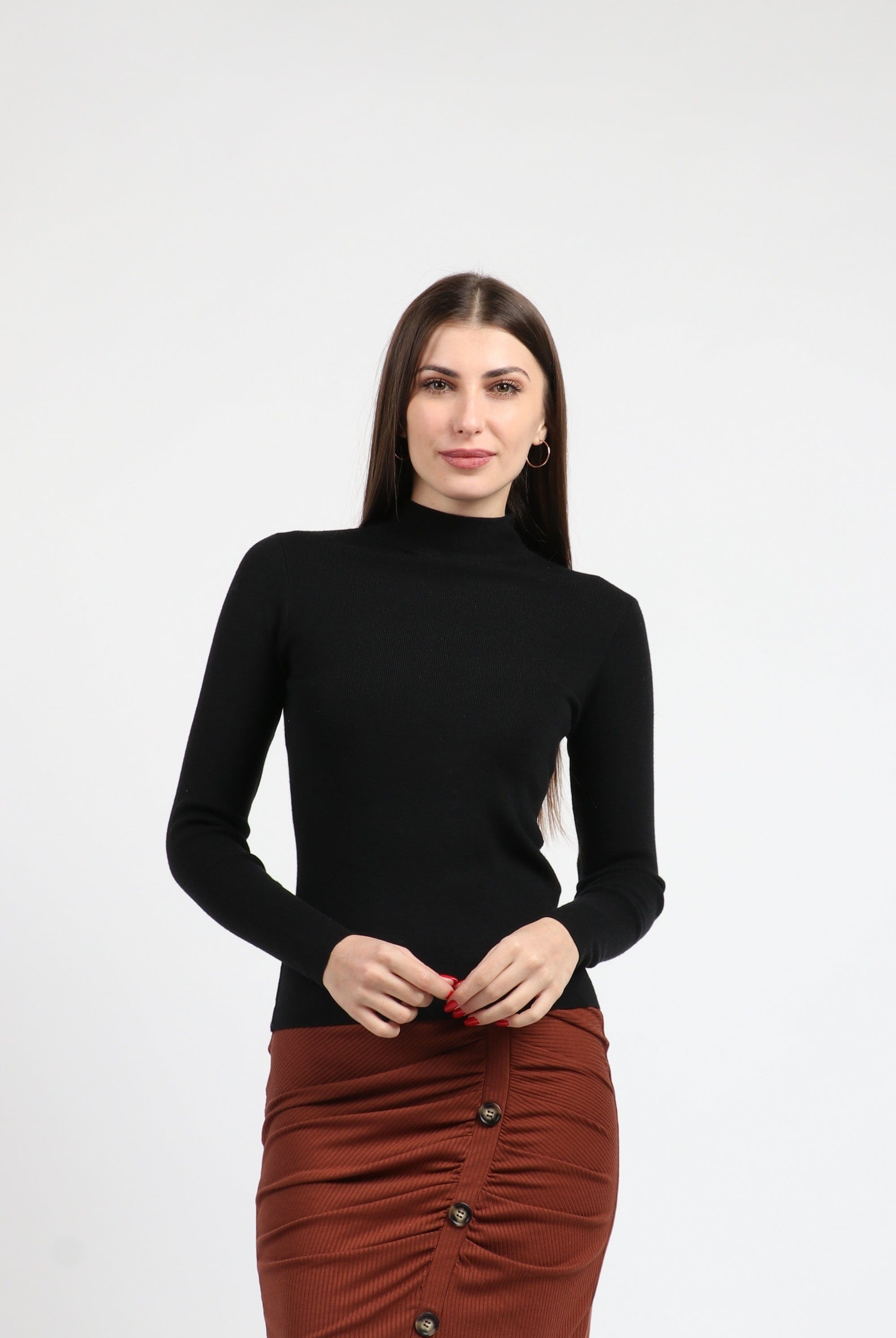 كيتشن بلوفر ضيق مضلع برقبة كم طويل نسائي