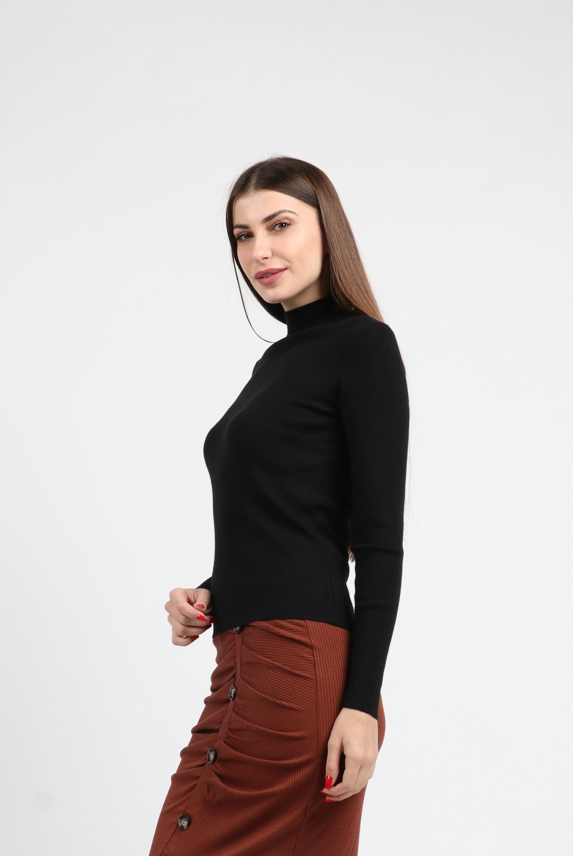 كيتشن بلوفر ضيق مضلع برقبة كم طويل نسائي